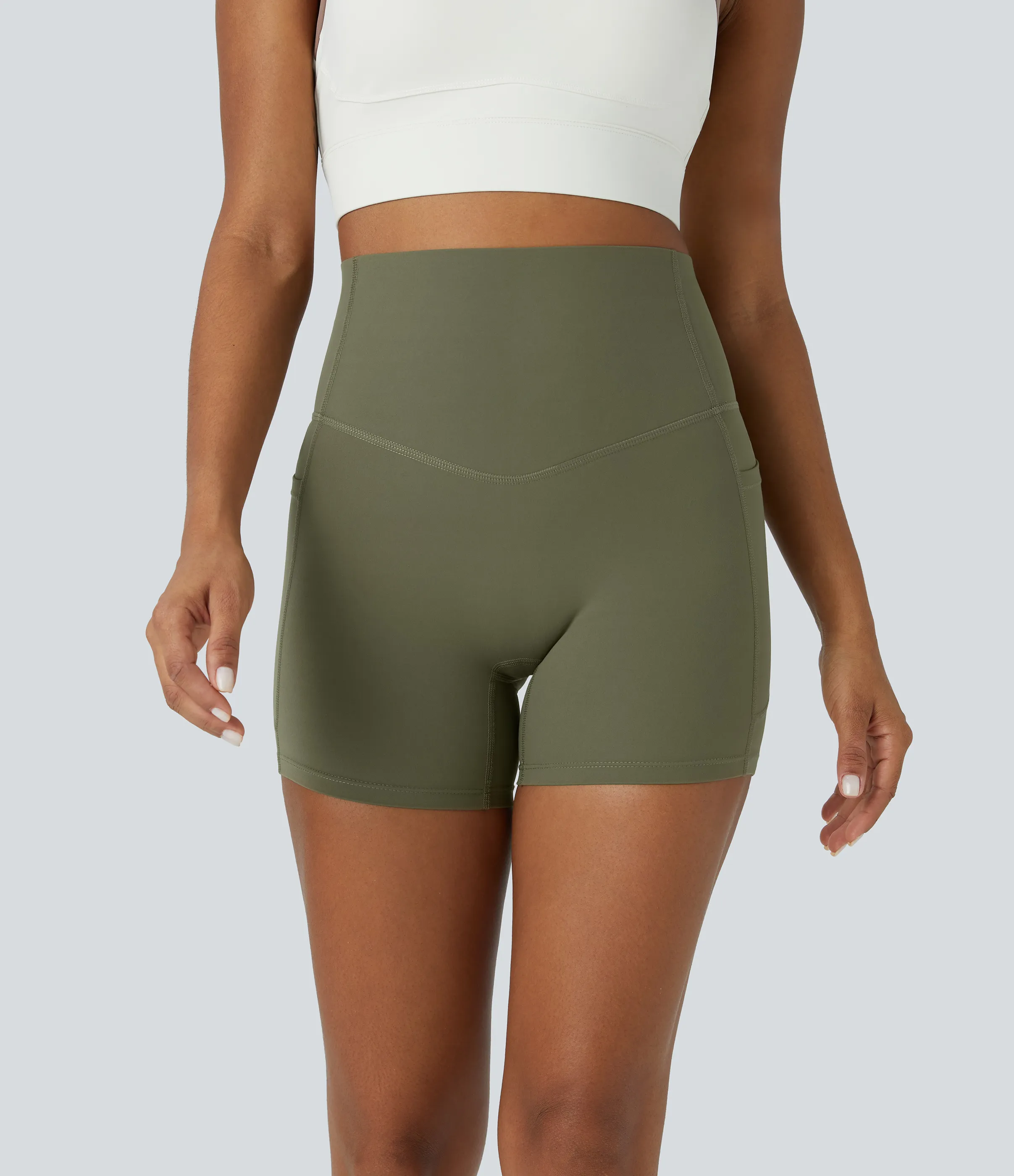 Halara Shorts de ciclista UltraSculpt™ moldeadores de abdomen de tiro alto y bolsillos laterales 12.5cm - Grass Grey Green - XS sold by Halara product image thumbnail 3