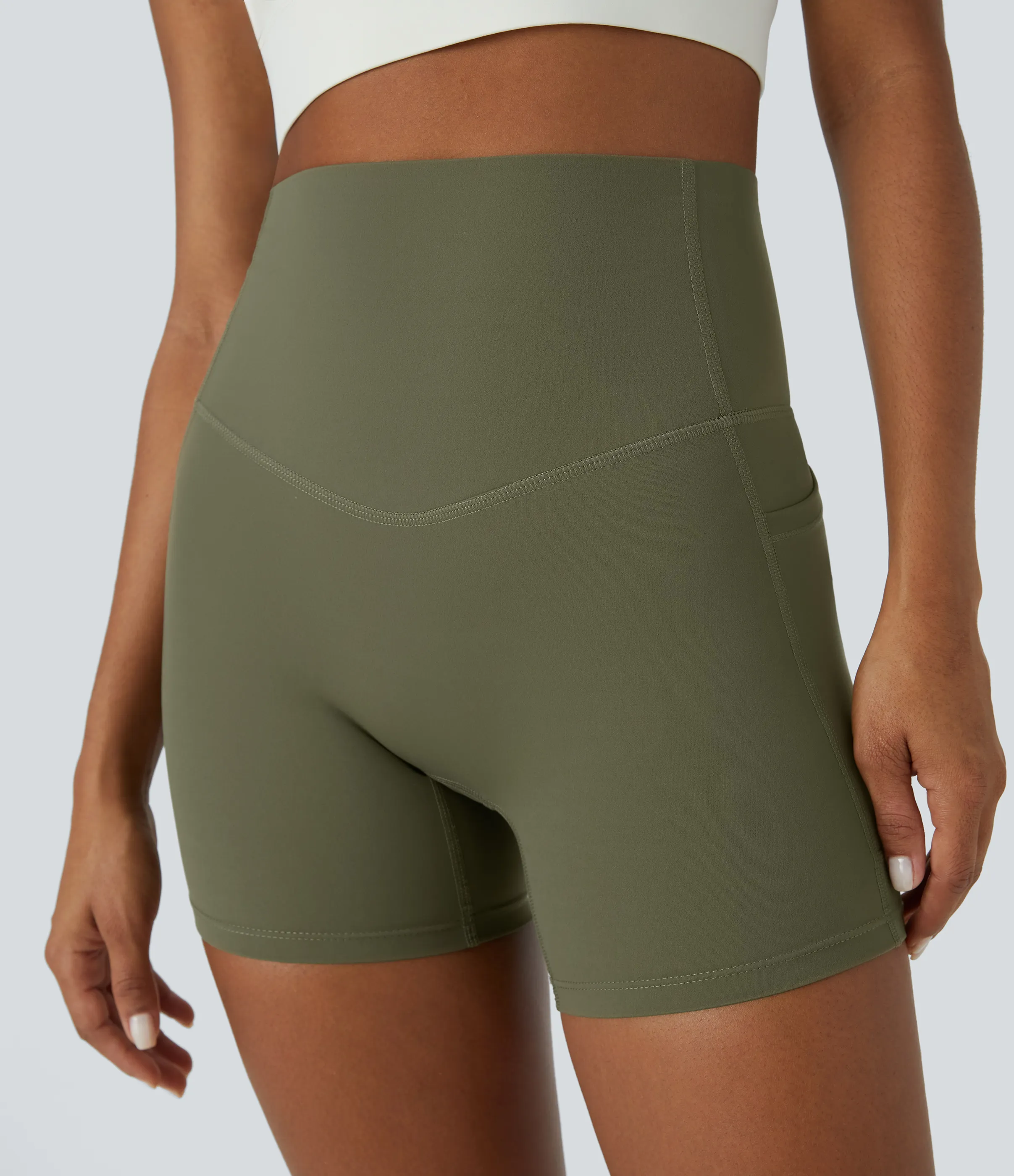 Halara Shorts de ciclista UltraSculpt™ moldeadores de abdomen de tiro alto y bolsillos laterales 12.5cm - Grass Grey Green - XS sold by Halara product image thumbnail 5