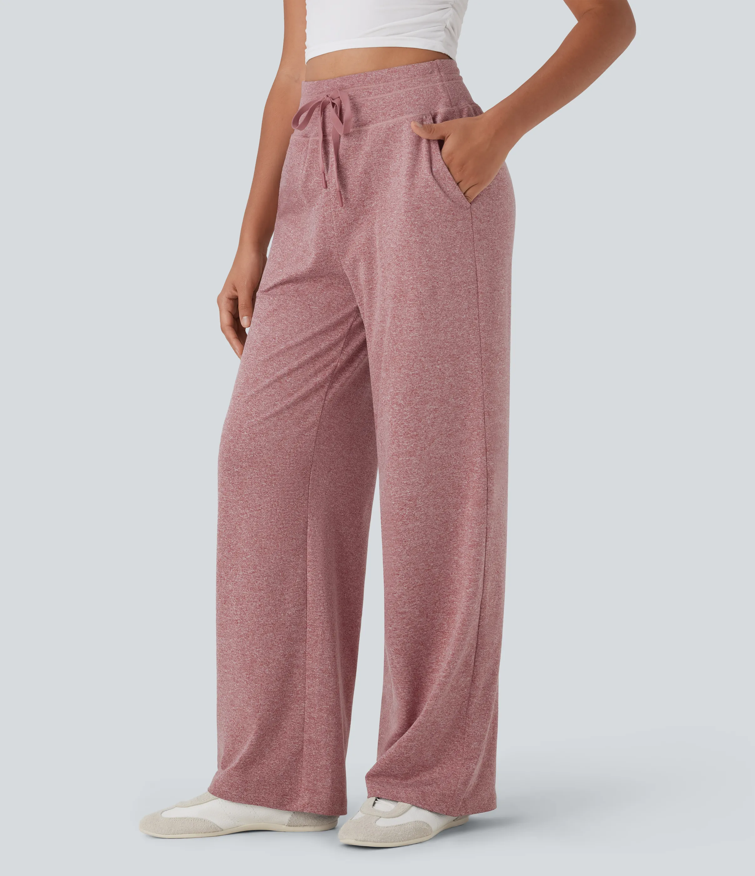 Halara Pantalones anchos casuales de tiro alto con cordón y bolsillos laterales - Mottled Begonia - XS(regular) sold by Halara