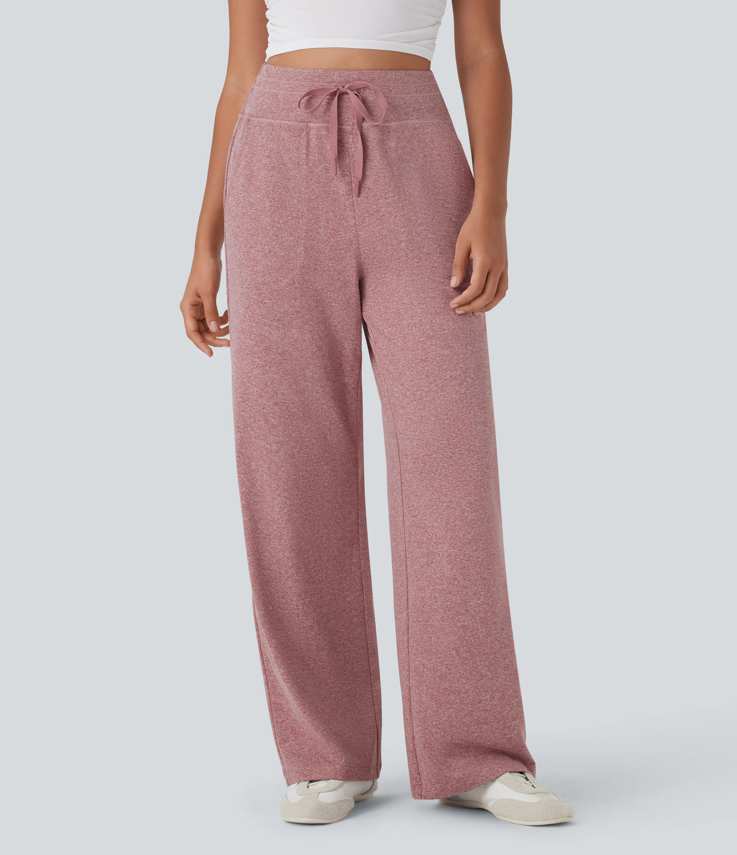 Halara Pantalones anchos casuales de tiro alto con cordón y bolsillos laterales - Mottled Begonia - XS(regular) sold by Halara product image thumbnail 4