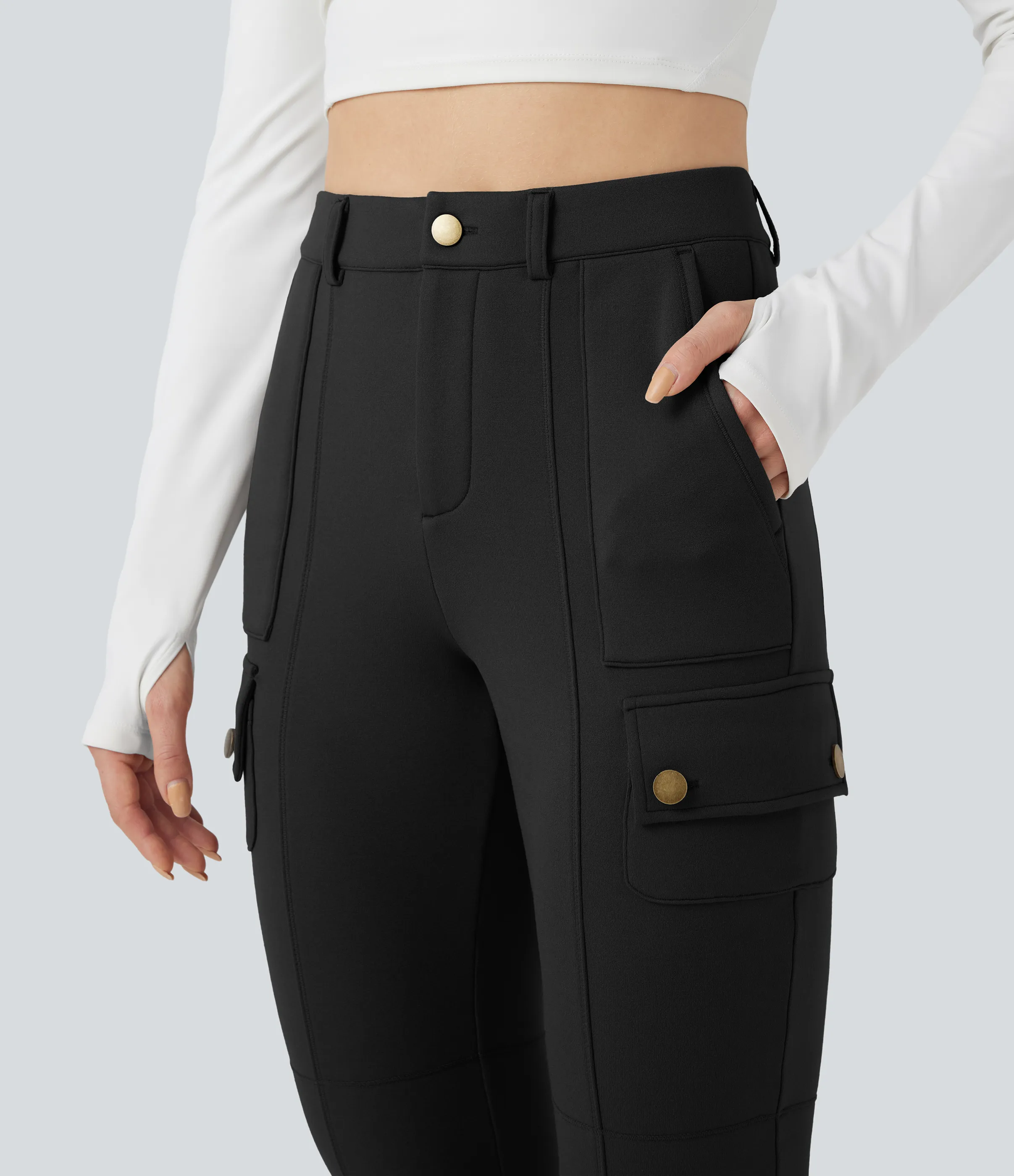 Halara Pantalones cargo de senderismo de polar ajustados de tiro alto con bolsillos - Black - L(regular) sold by Halara product image thumbnail 5