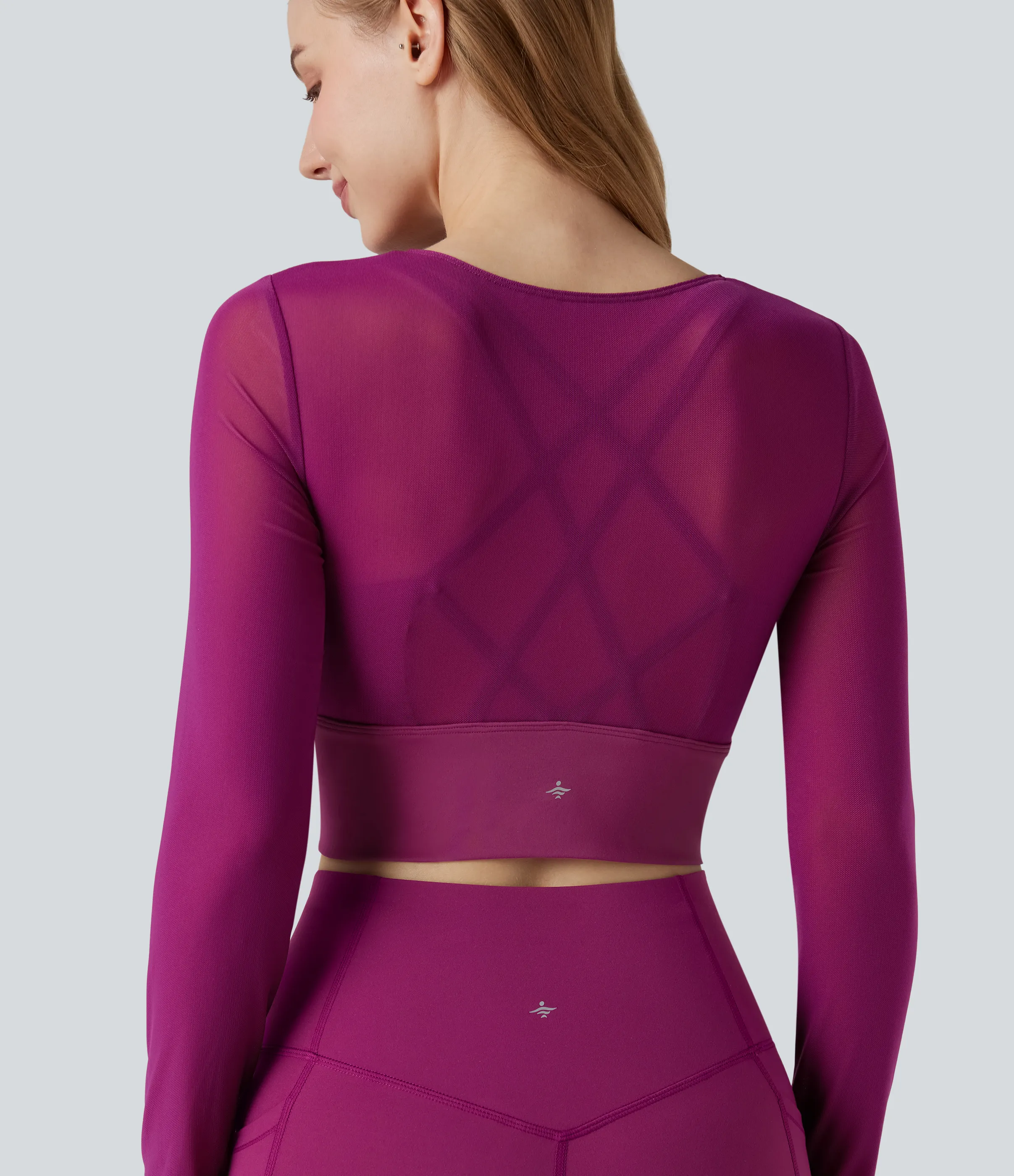 Halara Top deportivo de yoga 2 en 1 de manga larga con abertura para el pulgar y malla en contraste - Rose Violet - M sold by Halara product image thumbnail 5