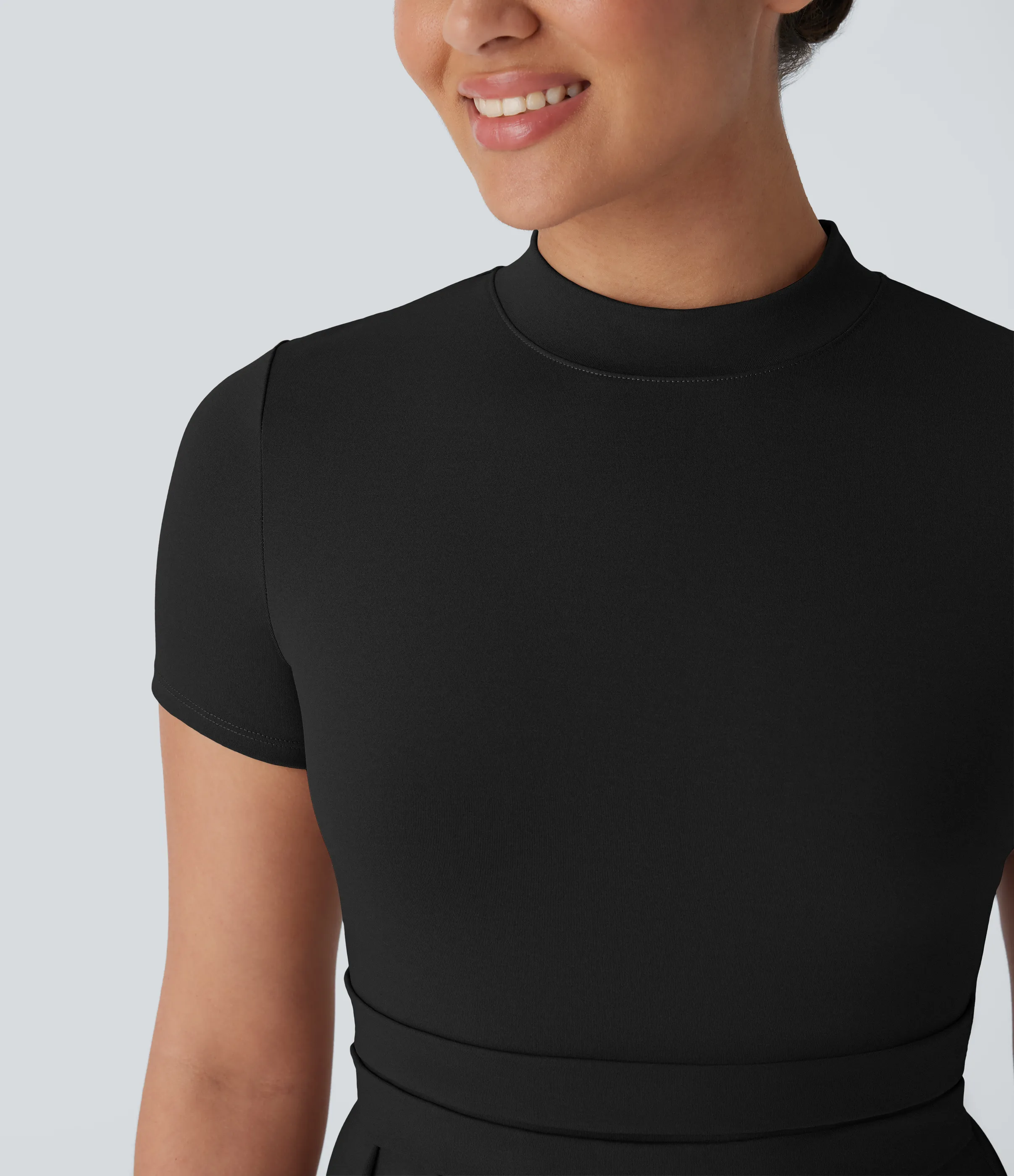 Halara Vestido largo acampanado bolsillo lateral manga corta cuello alto - Black - L sold by Halara product image thumbnail 5