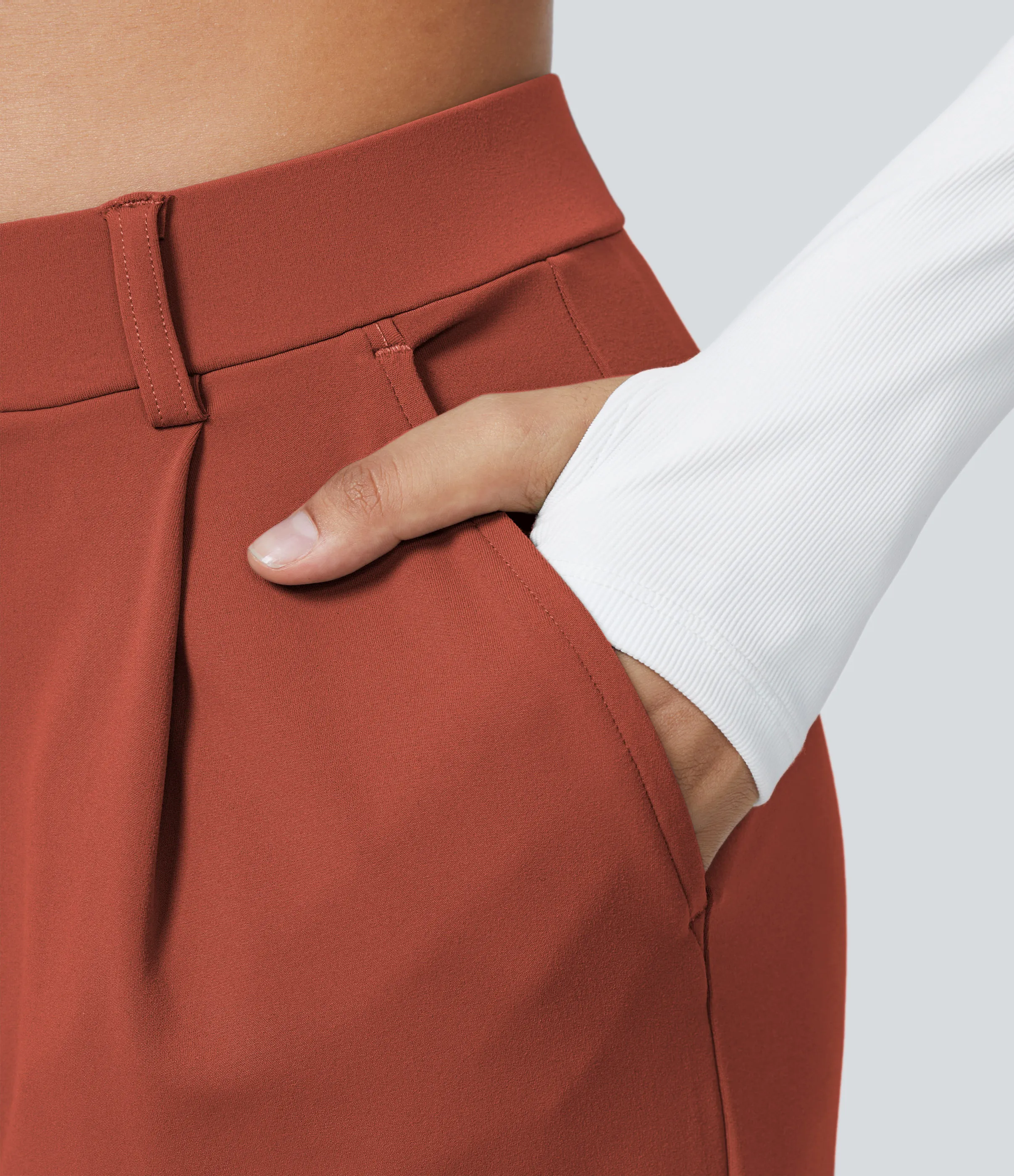 Halara Pantalón oficina pierna recta bolsillo lateral tiro alto pliegue - Cinnabar - M(regular) sold by Halara product image thumbnail 5
