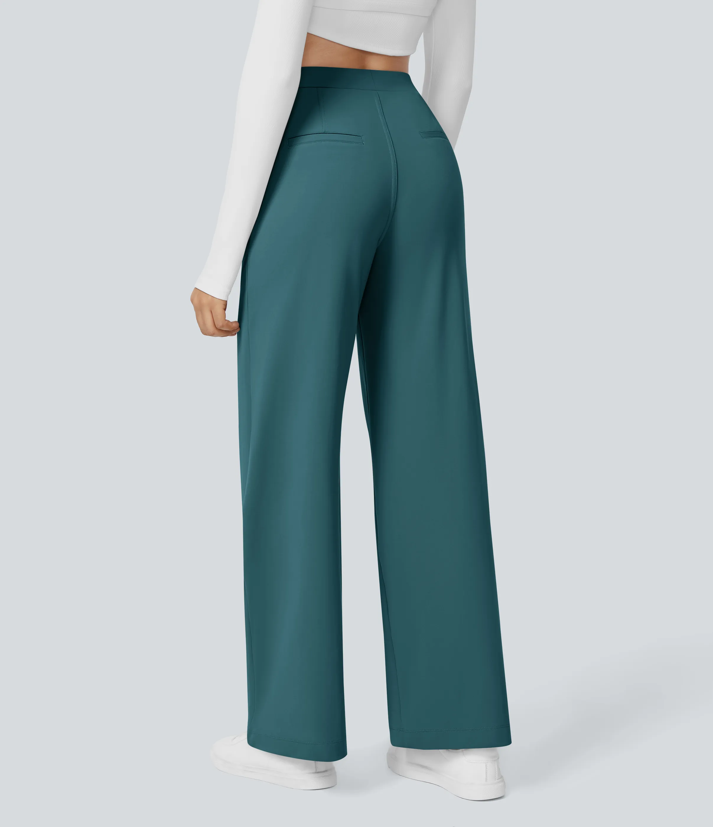 Halara Pantalón oficina pierna recta bolsillo lateral tiro alto pliegue - Atlantic Deep - S(petite) sold by Halara product image thumbnail 2