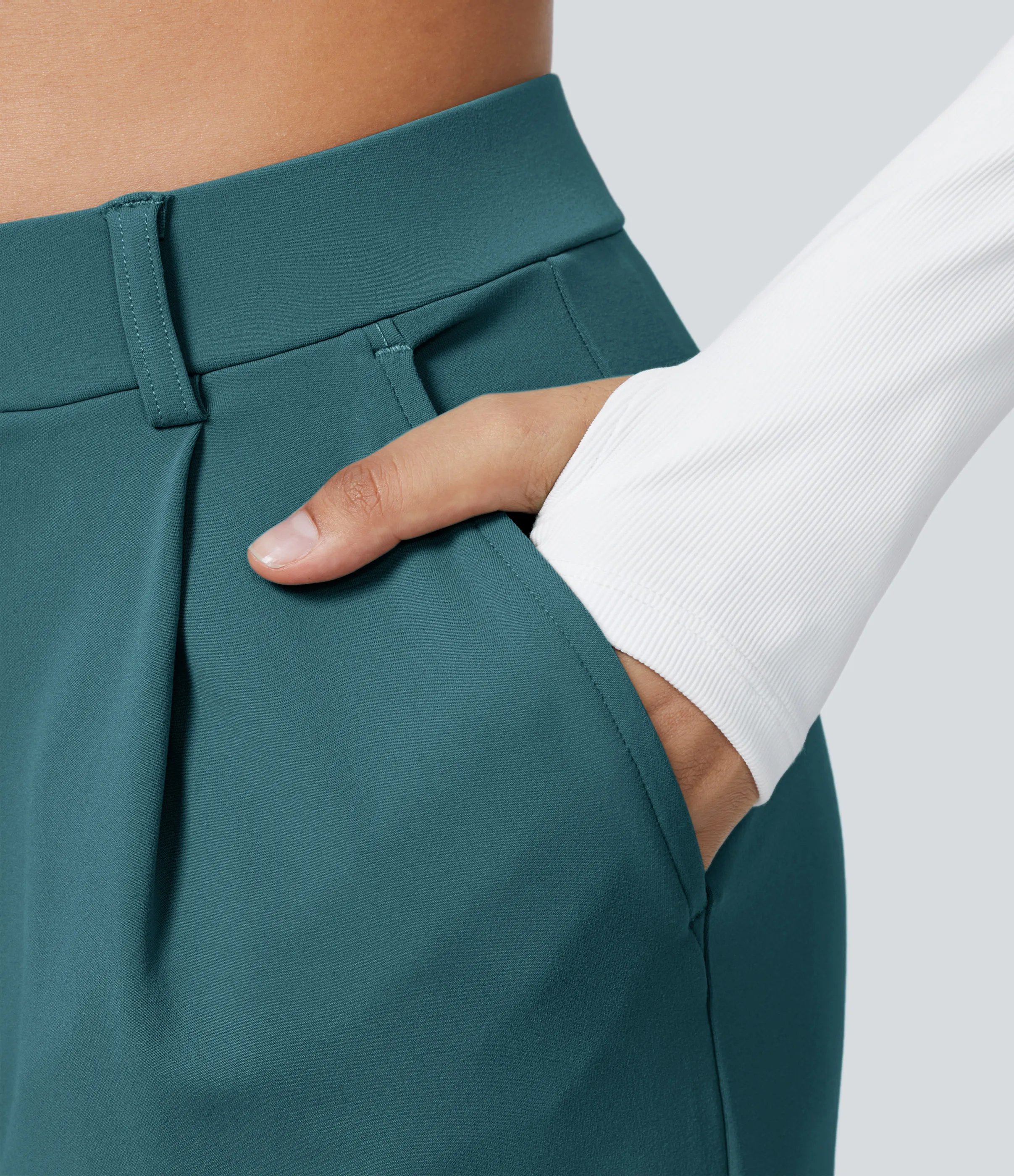 Halara Pantalón oficina pierna recta bolsillo lateral tiro alto pliegue - Atlantic Deep - S(petite) sold by Halara product image thumbnail 5