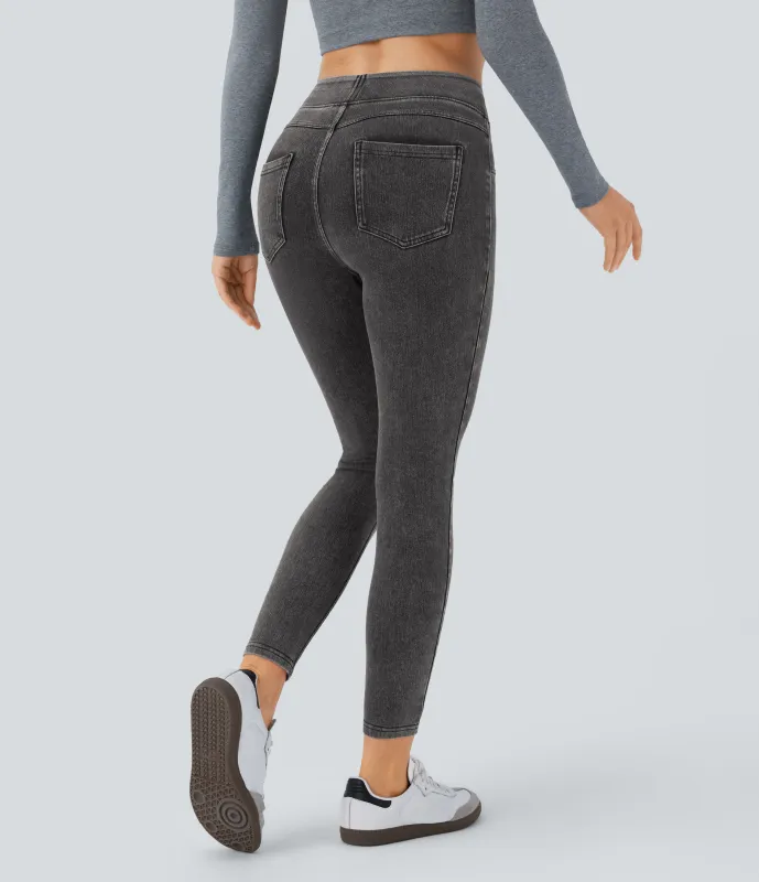 Halara Leggings Halara Flex™ Denim mezclilla elástico bolsillo lateral trasero tiro alto - Hemp Black Denim - XS(full_length) made by Halara
