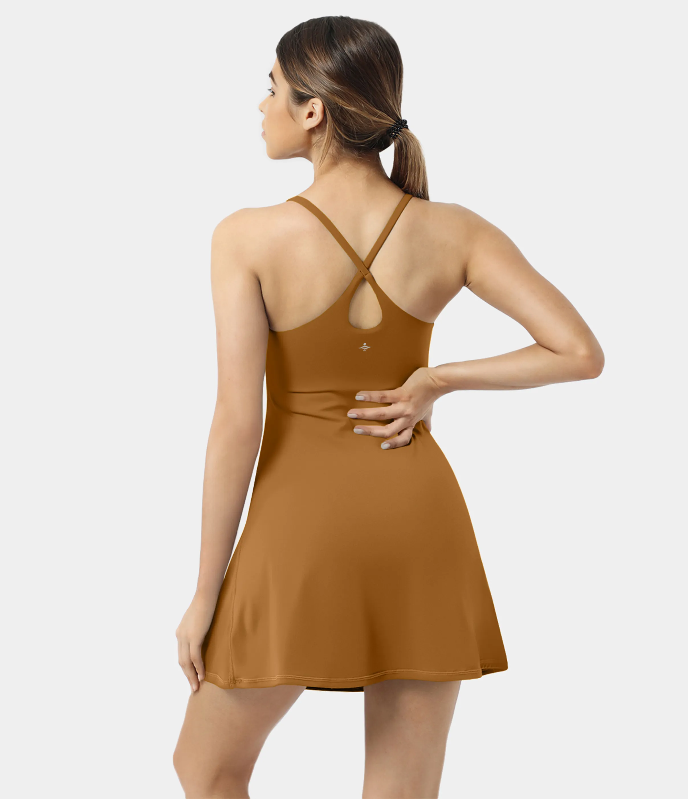 Halara Vestido deportivo SoftlyZero™ Plush afelpado sin espalda en copas D-F - Pumpkin Spice - S sold by Halara