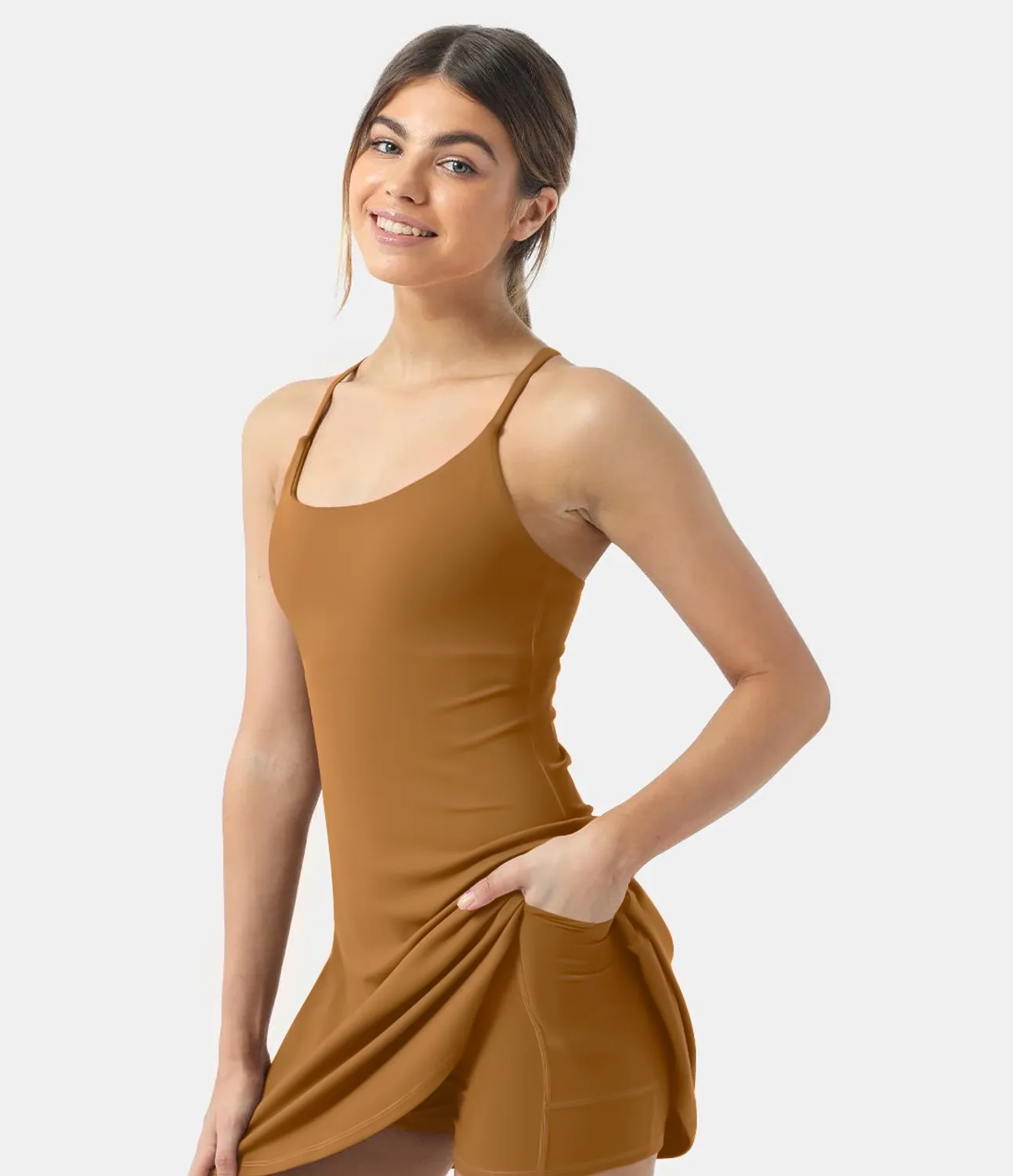 Halara Vestido deportivo SoftlyZero™ Plush afelpado sin espalda en copas D-F - Pumpkin Spice - S sold by Halara product image thumbnail 3