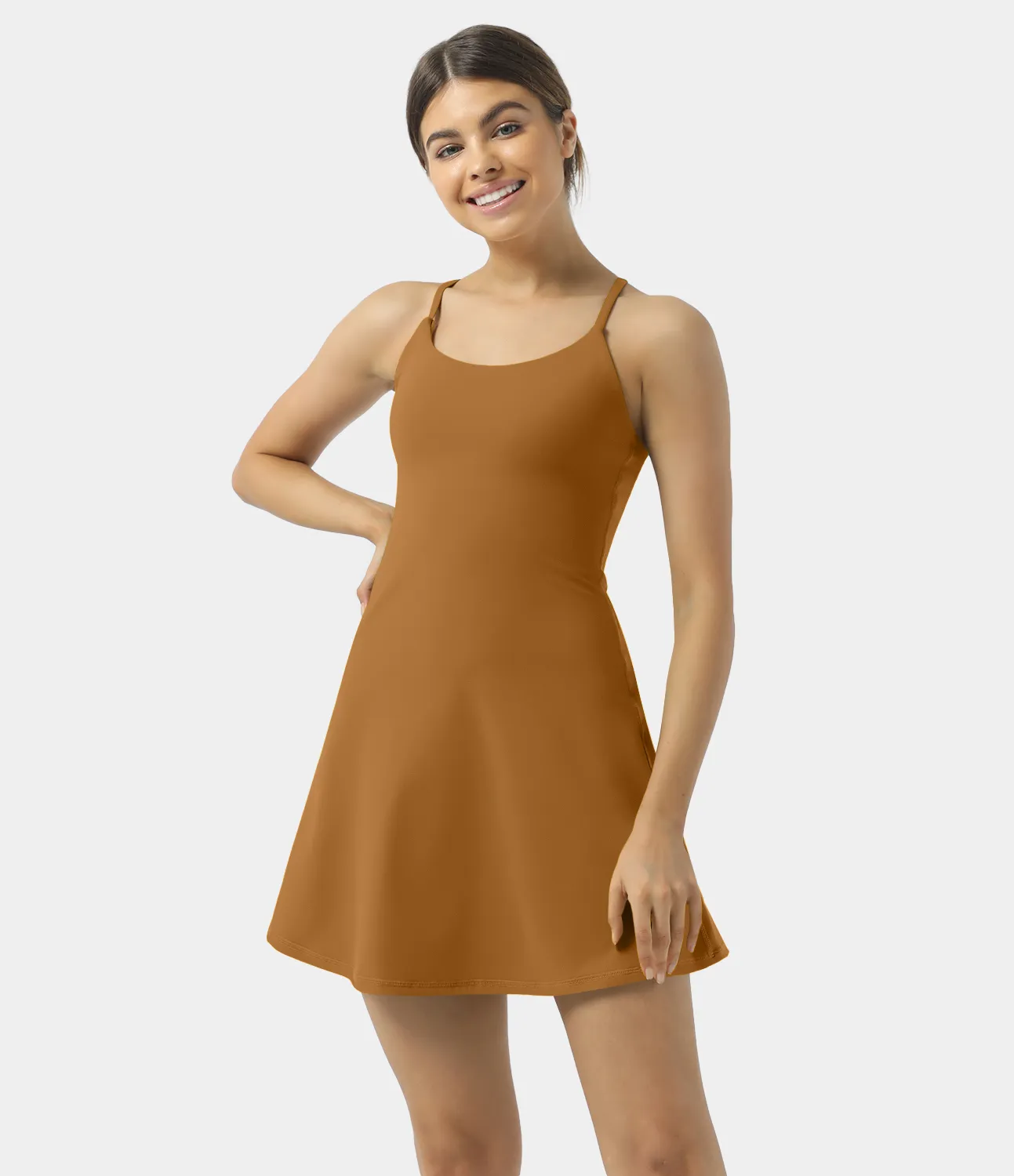 Halara Vestido deportivo SoftlyZero™ Plush afelpado sin espalda en copas D-F - Pumpkin Spice - S sold by Halara product image thumbnail 4