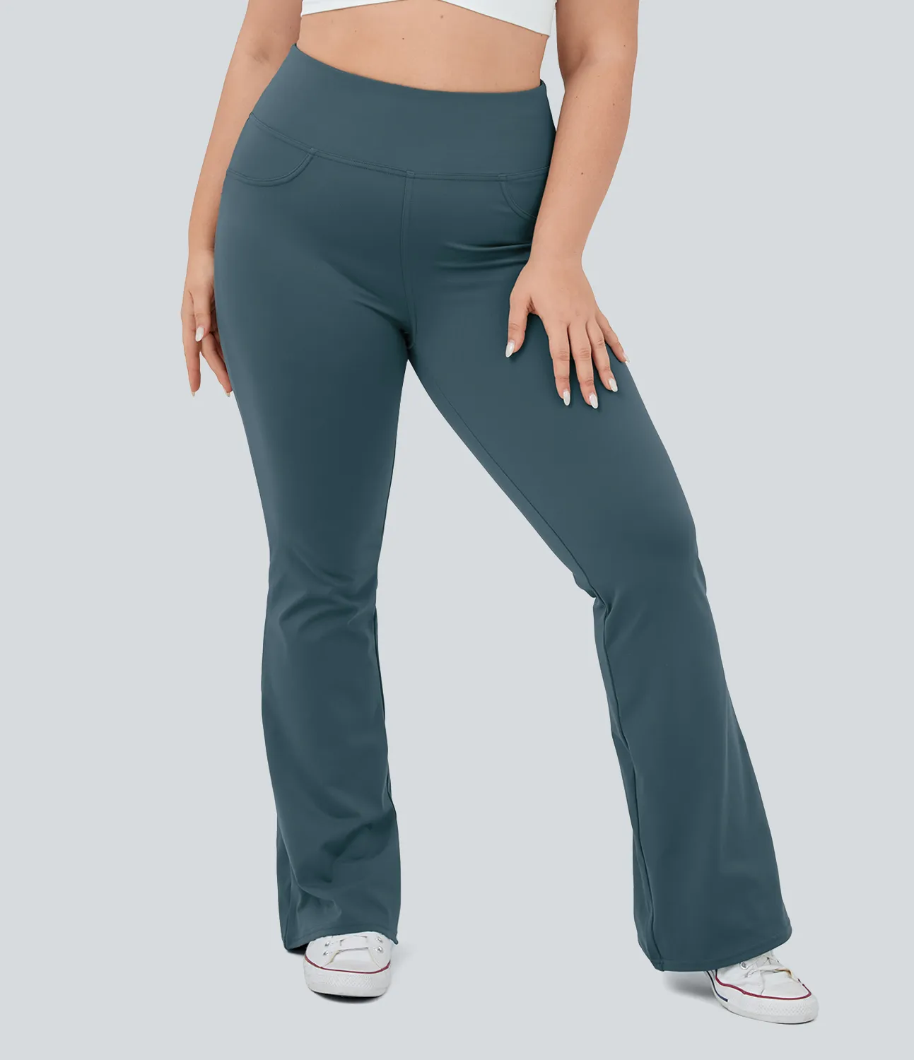 Halara Leggings yoga acampanado bolsillo trasero tiro alto talla grande - Misty Cyan Blue - 3X(regular) sold by Halara product image thumbnail 3