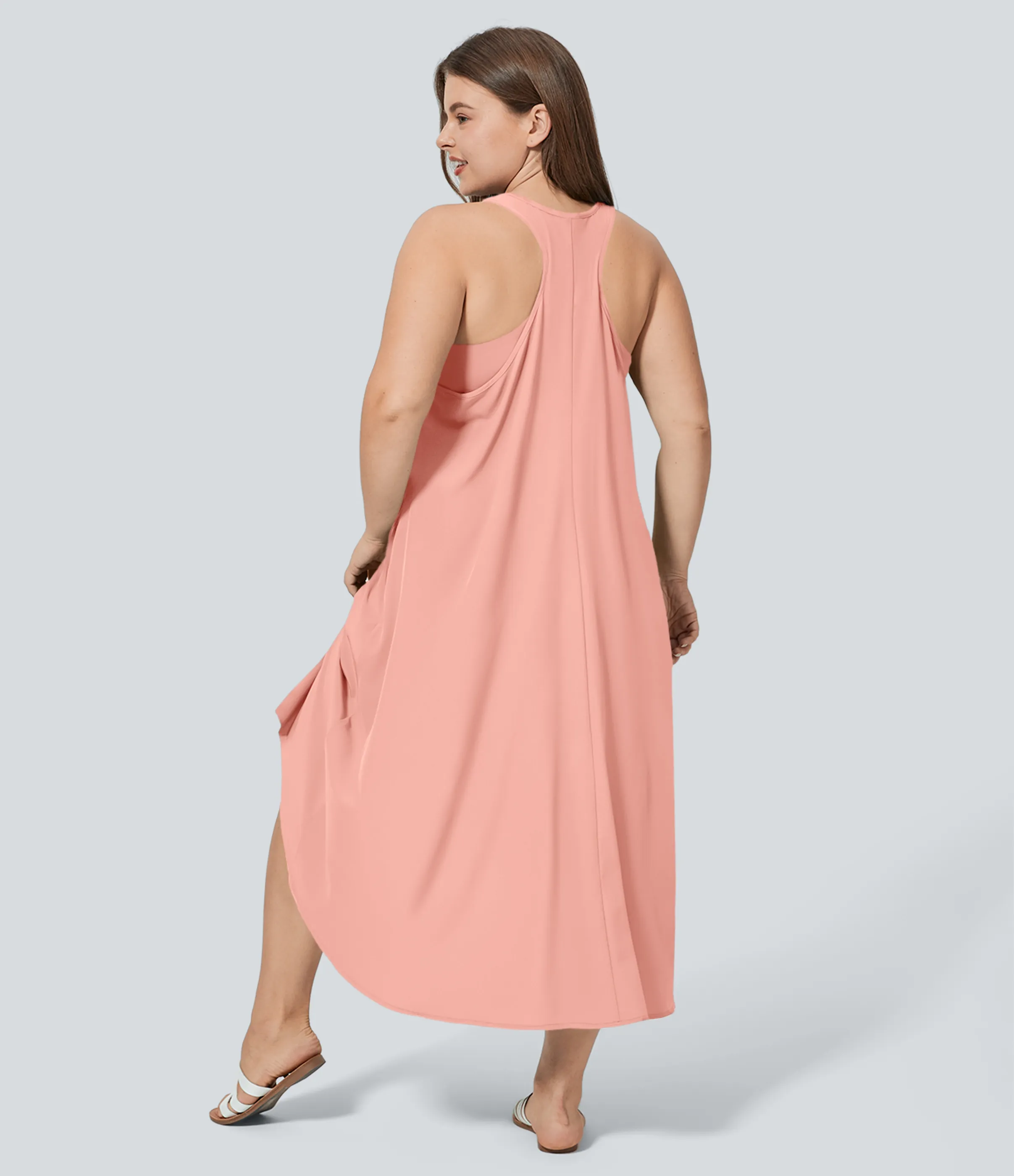 Halara Vestido Breezeful™ sin espalda cruzada bolsillo lateral alto bajo fluido media pierna secado rápido talla grande - Blossom - 2X sold by Halara product image thumbnail 3