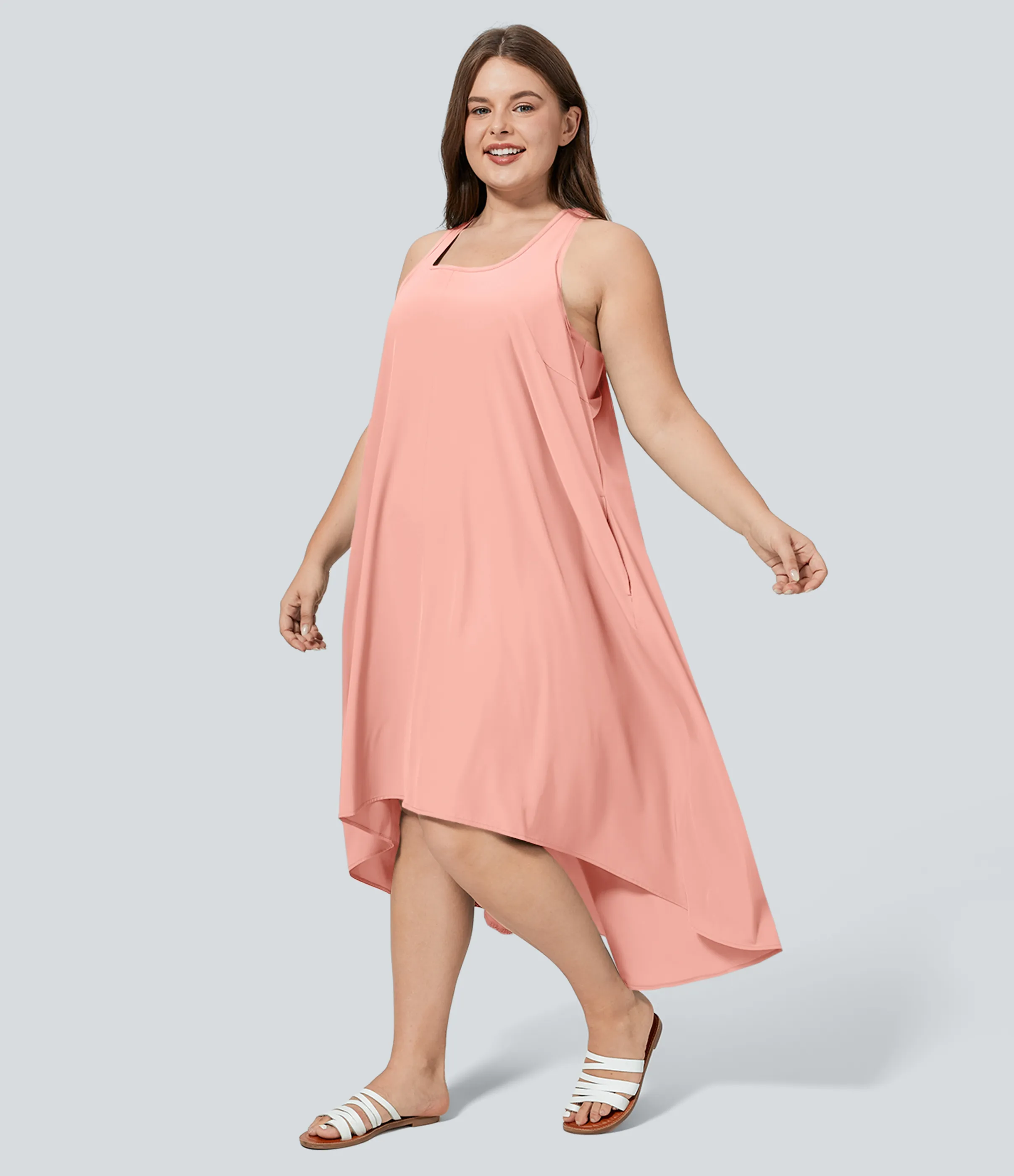Halara Vestido Breezeful™ sin espalda cruzada bolsillo lateral alto bajo fluido media pierna secado rápido talla grande - Blossom - 2X sold by Halara product image thumbnail 4