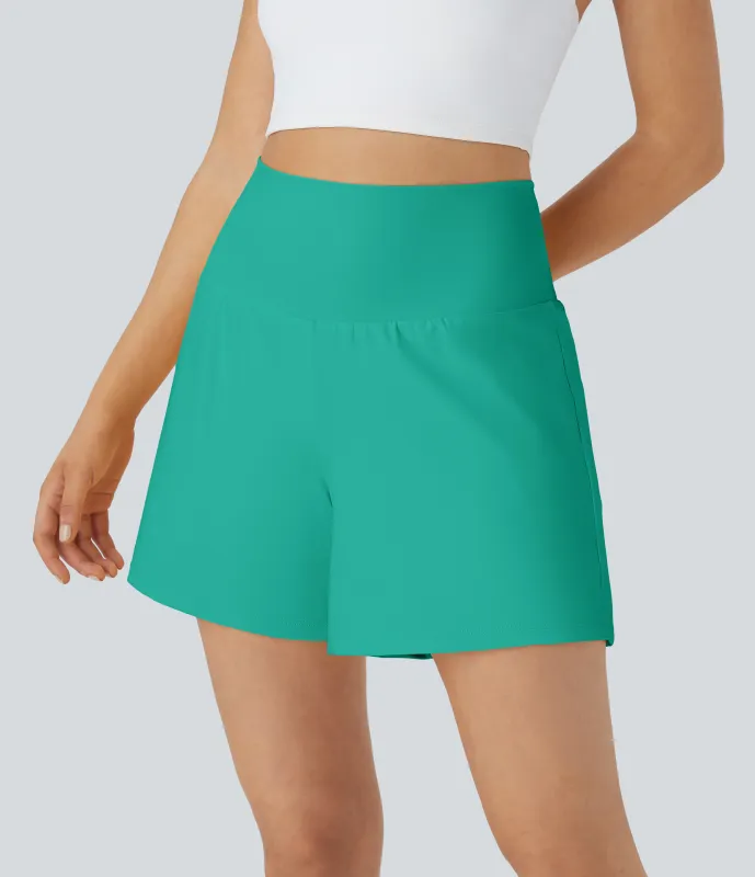 Halara Pantalón corto yoga 2 en 1 bolsillo trasero oculto tiro súper alto bolsillo lateral oculto 12.5cm-más largo - Waterfall - M(Long) made by Halara