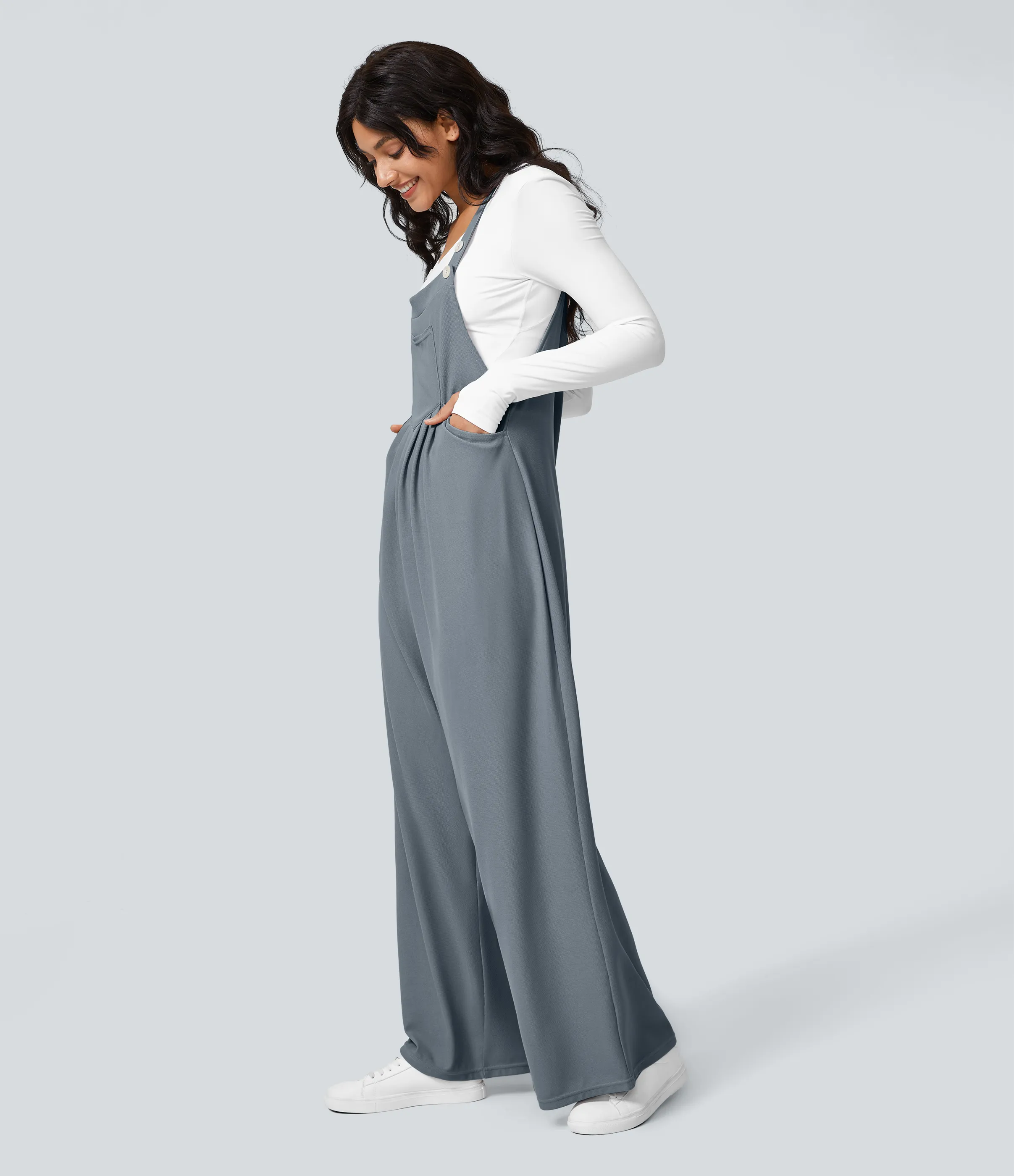 Halara Overol botón correa ajustable bolsillo múltiple gofre plisado - Weathervane - XL(regular) sold by Halara product image thumbnail 5