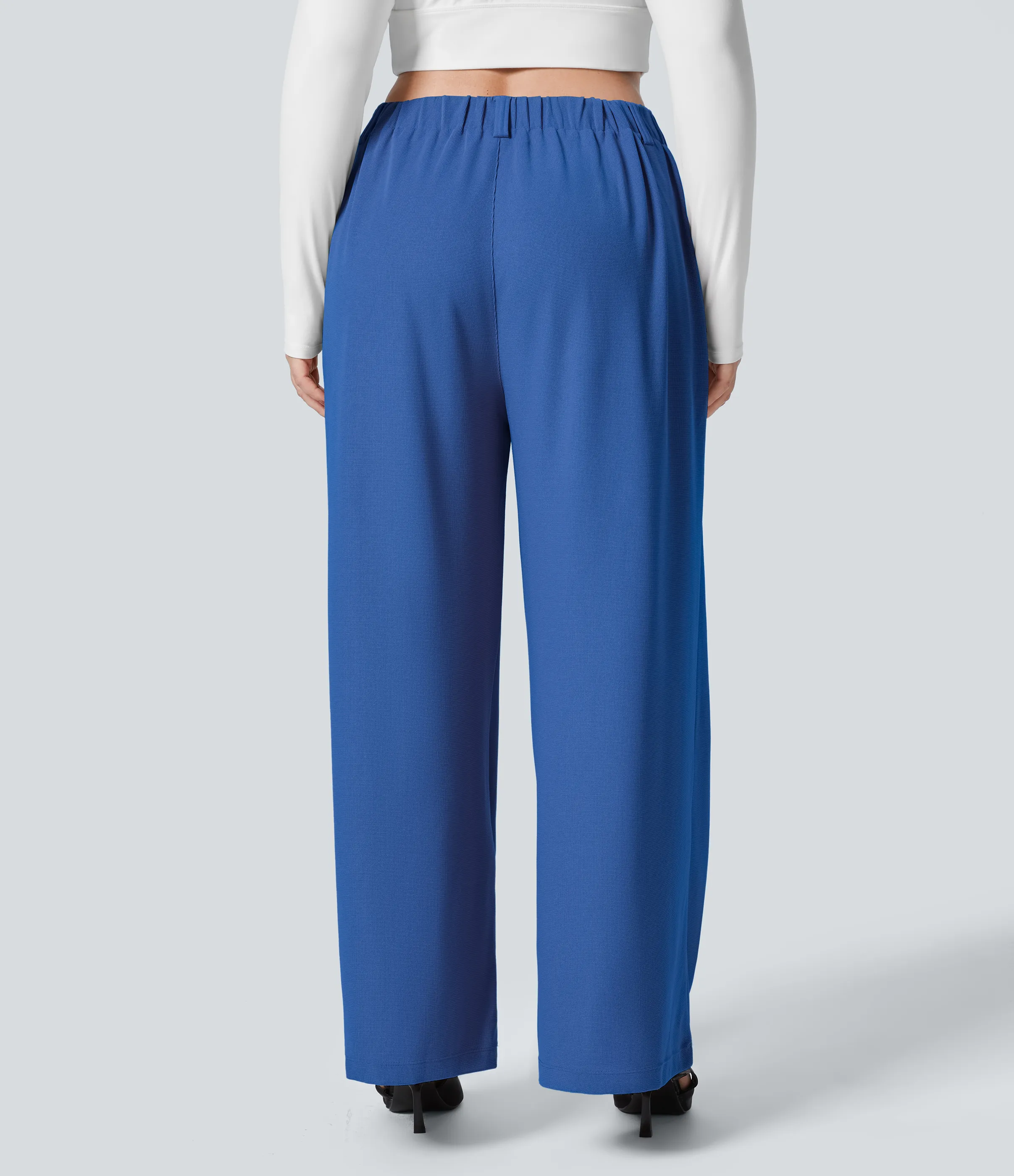 Halara Pantalón Halara Flex™ oficina tiro alto pliegue bolsillo lateral pierna ancha gofre talla grande - Deep Sapphire Blue - 3X(regular) sold by Halara product image thumbnail 3