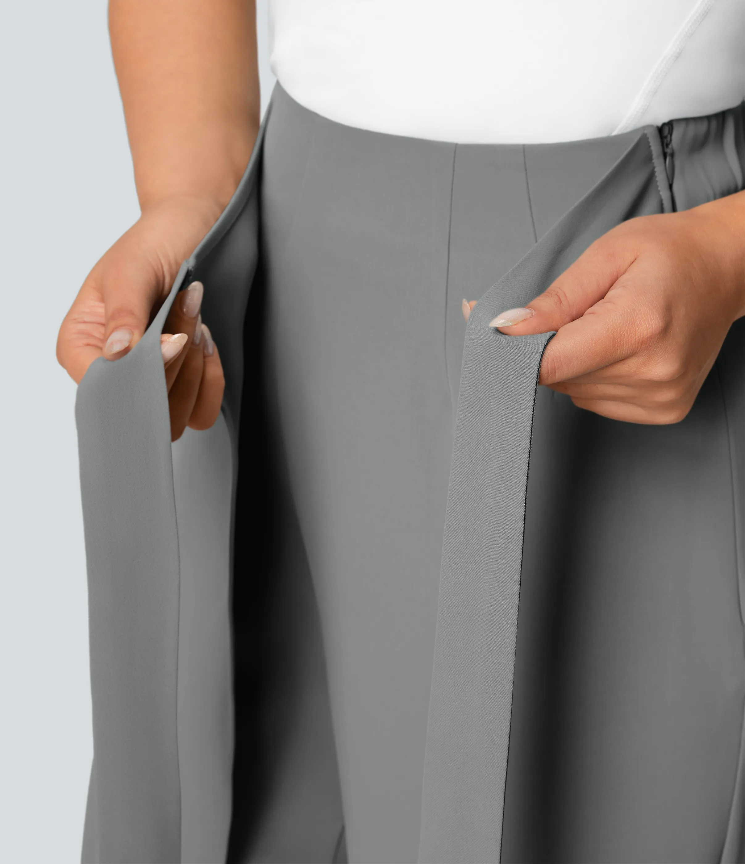 Halara Pantalón oficina pierna ancha cremallera invisible tiro alto lazo lateral - Gunpowder Grey - S(regular) sold by Halara product image thumbnail 5