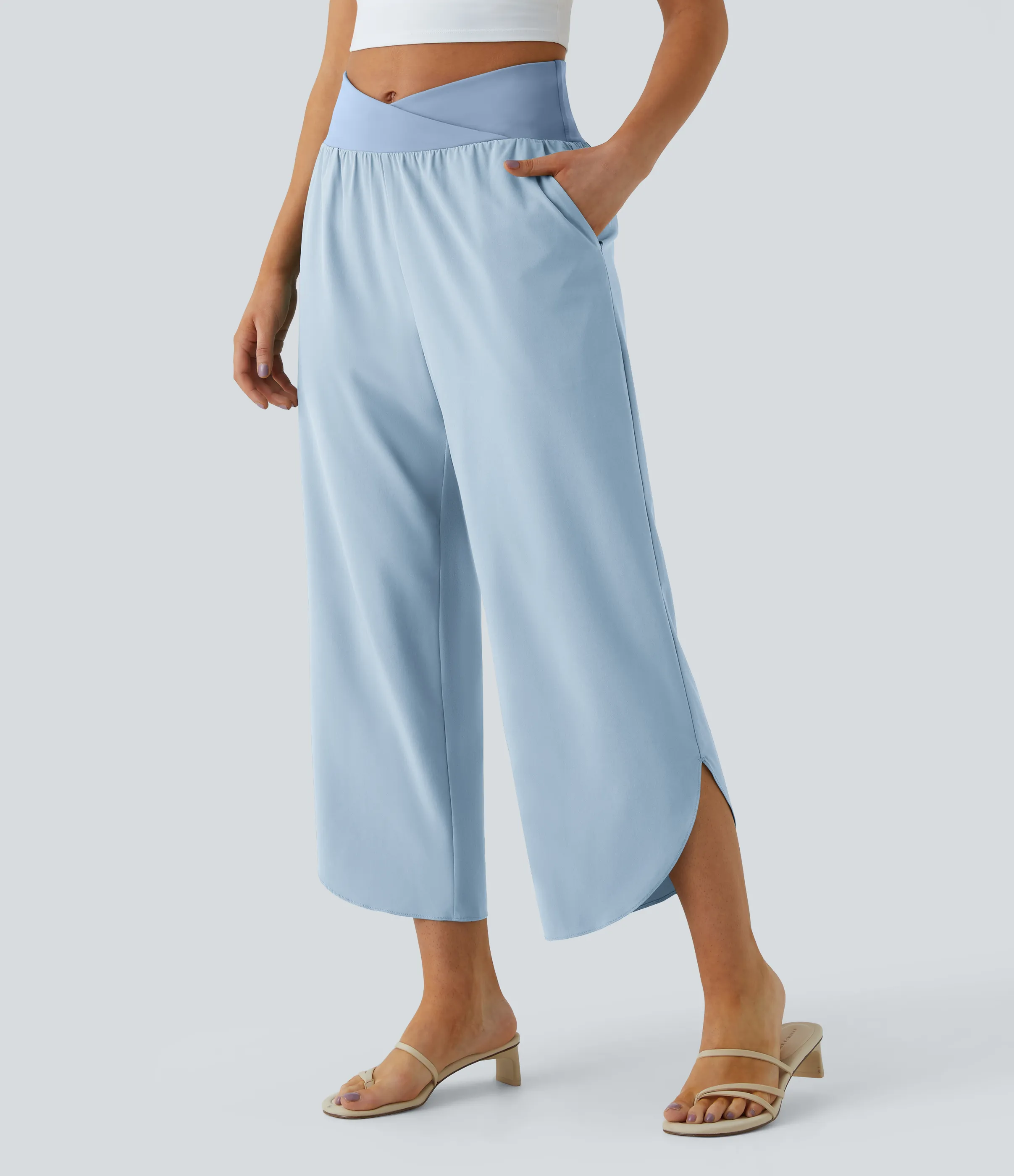 Halara Pantalón Breezeful™ Resort secado rápido abertura bolsillo lateral plisado cruzado tiro alto - Ballad Blue - L(regular) sold by Halara product image thumbnail 2