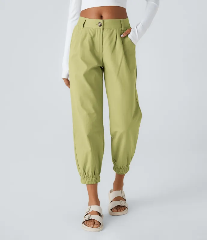 Halara Joggers algodón bolsillo lateral cremallera botón tiro medio - Leek Green - S(regular) made by Halara