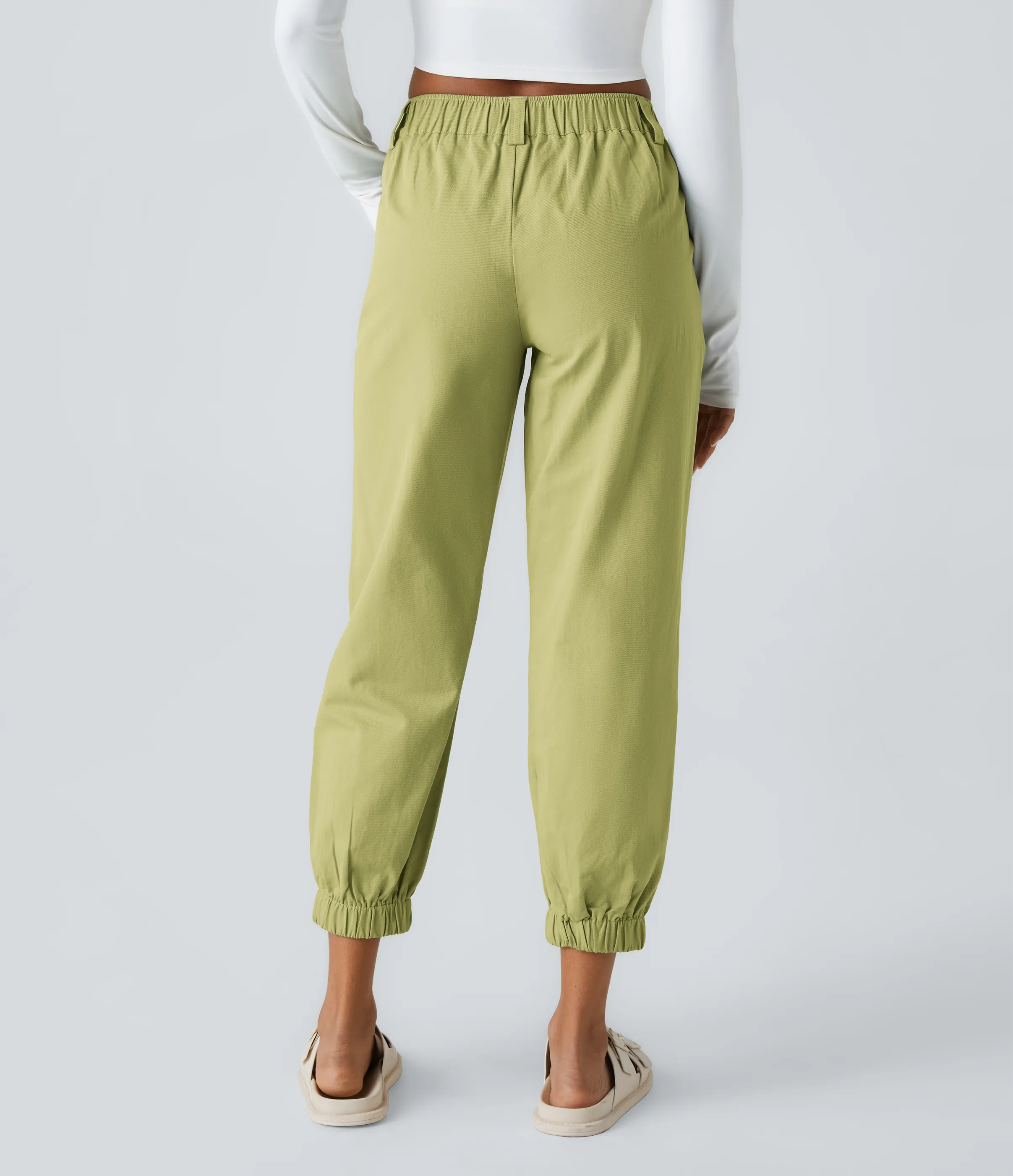 Halara Joggers algodón bolsillo lateral cremallera botón tiro medio - Leek Green - S(regular) sold by Halara product image thumbnail 3