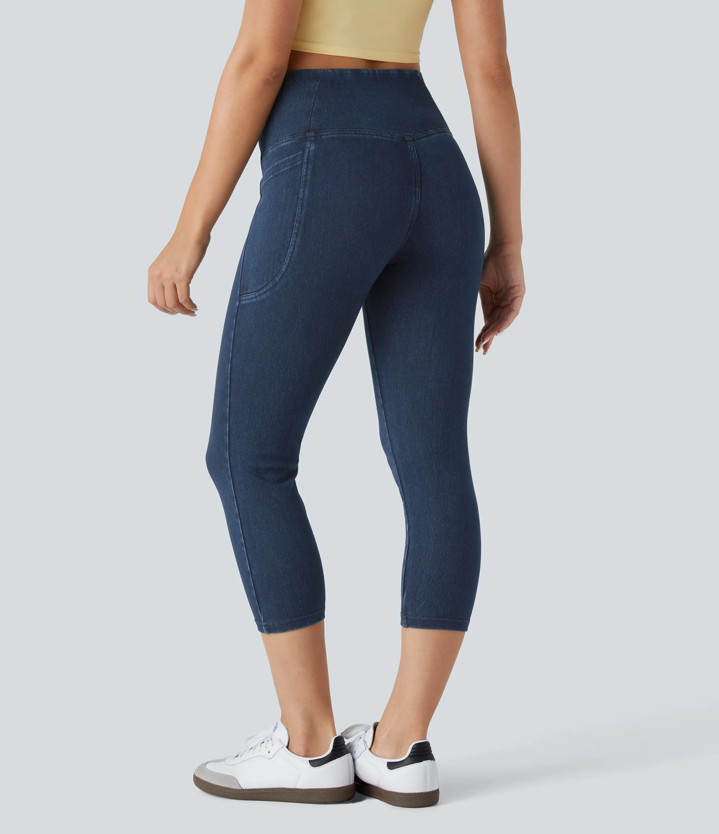 Halara Leggings Halara Flex™ Denim capri mezclilla elástico lavado bolsillo lateral cruzado - Unitary Blue Denim - S(regular) sold by Halara product image thumbnail 3