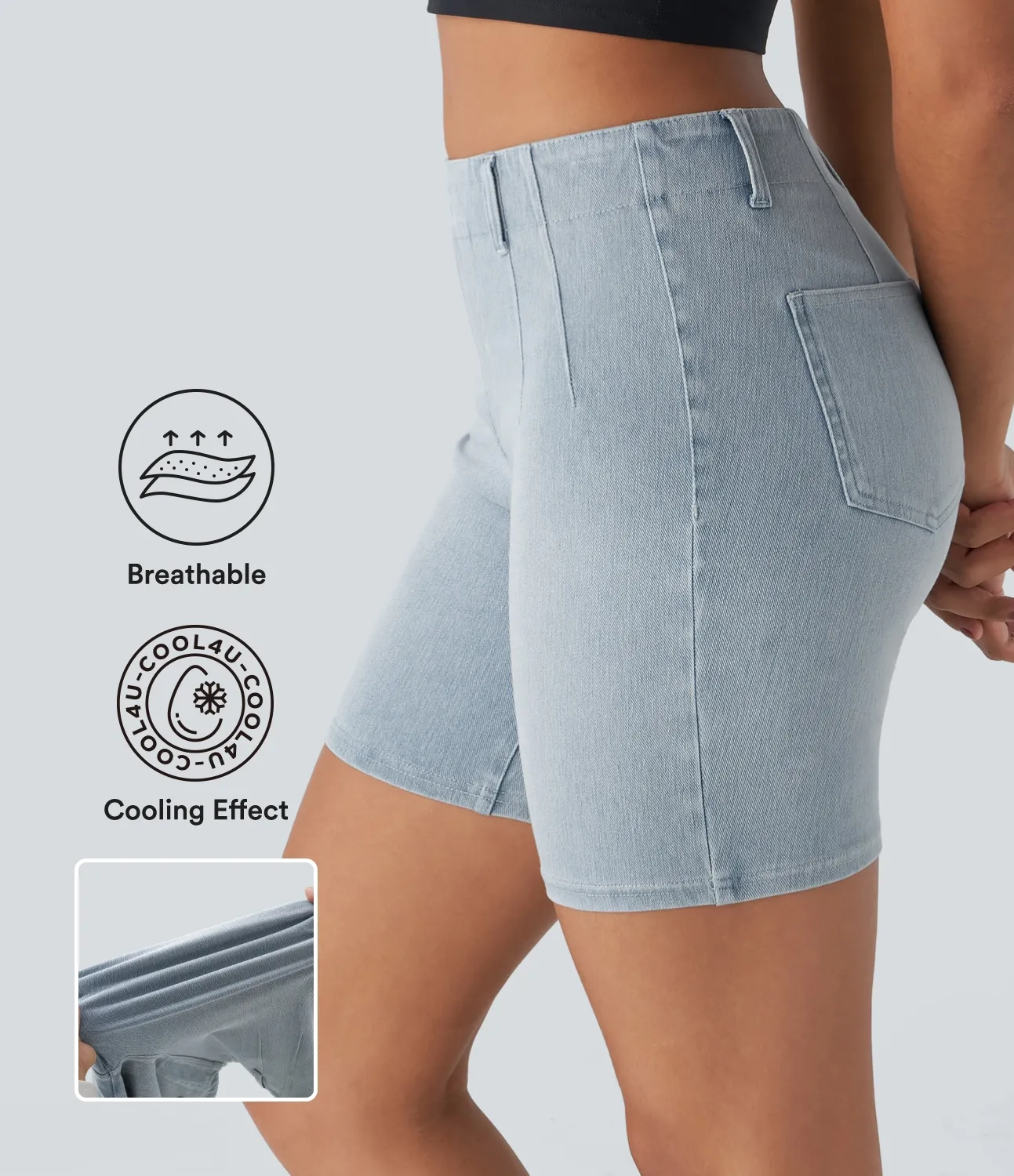 Halara Pantalón corto Halara Flex™ Denim elástico lavado tacto fresco ajustado bolsillo trasero tiro medio - Pale Blue Denim - XS(regular) sold by Halara product image thumbnail 2