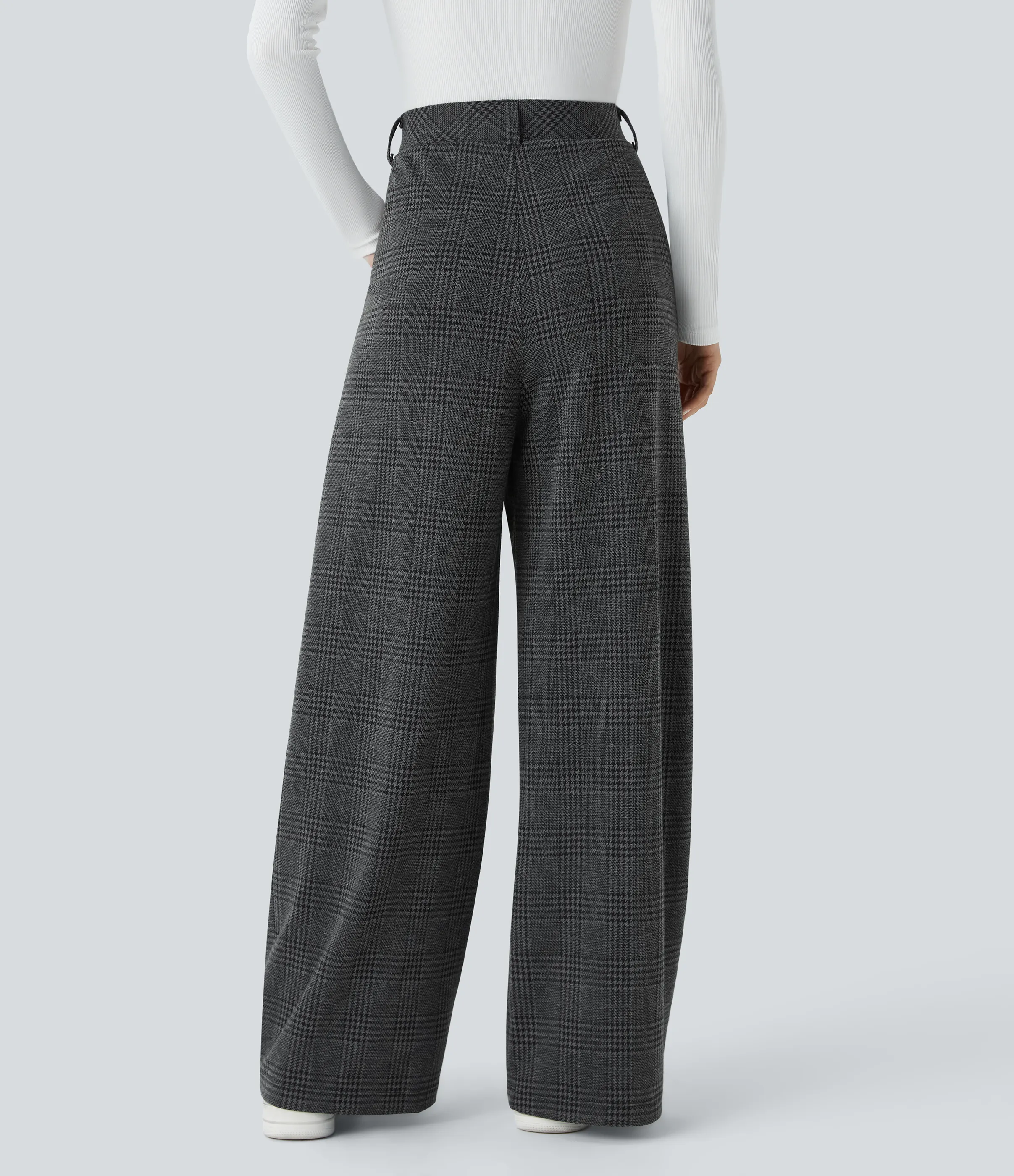 Halara Pantalón tiro alto bolsillo lateral pierna ancha estampado pata gallo - Charcoal Black Houndstooth Plaid - M(tall) sold by Halara product image thumbnail 3