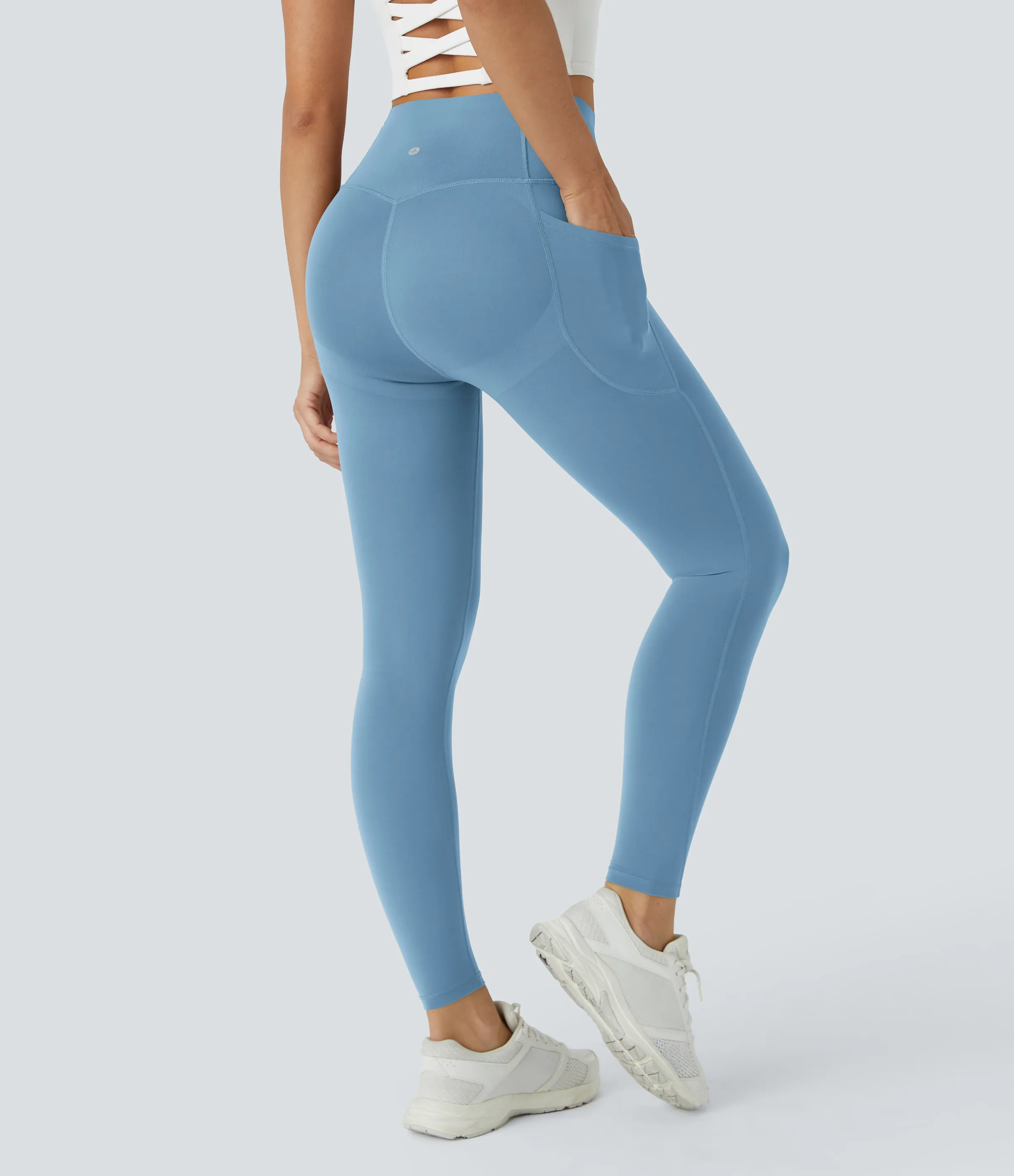 Halara Leggings SoCinched UltraSculpt tiro alto realce glúteos control abdomen bolsillo lateral moldeador - Whale Blue - XL(7/8) sold by Halara