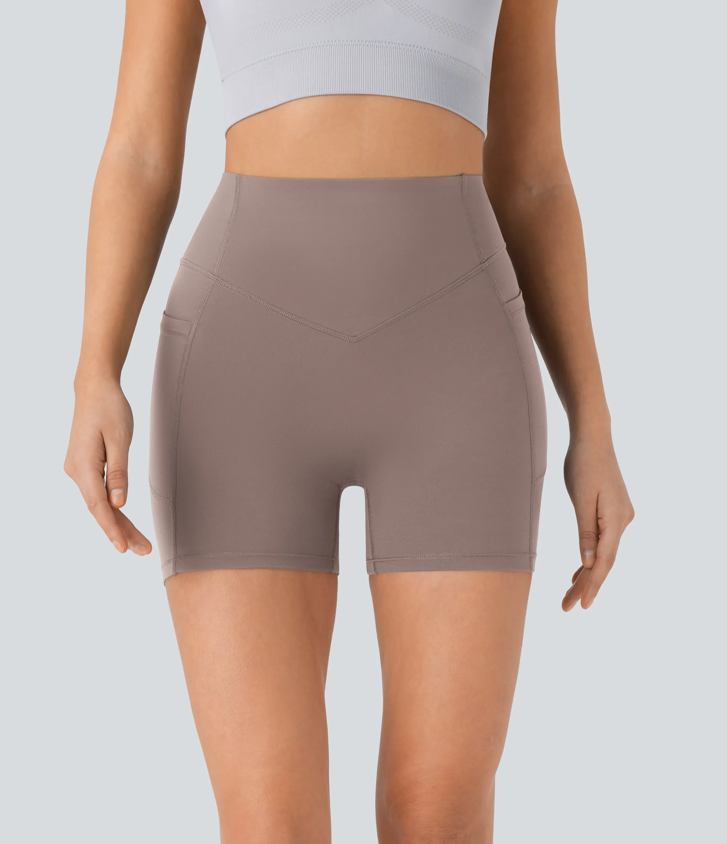 Halara Pantalón corto SoCinched UltraSculpt ciclista tiro alto realce glúteo bolsillo lateral entrenamiento 12.5cm - Dawn Brown - S sold by Halara product image thumbnail 4