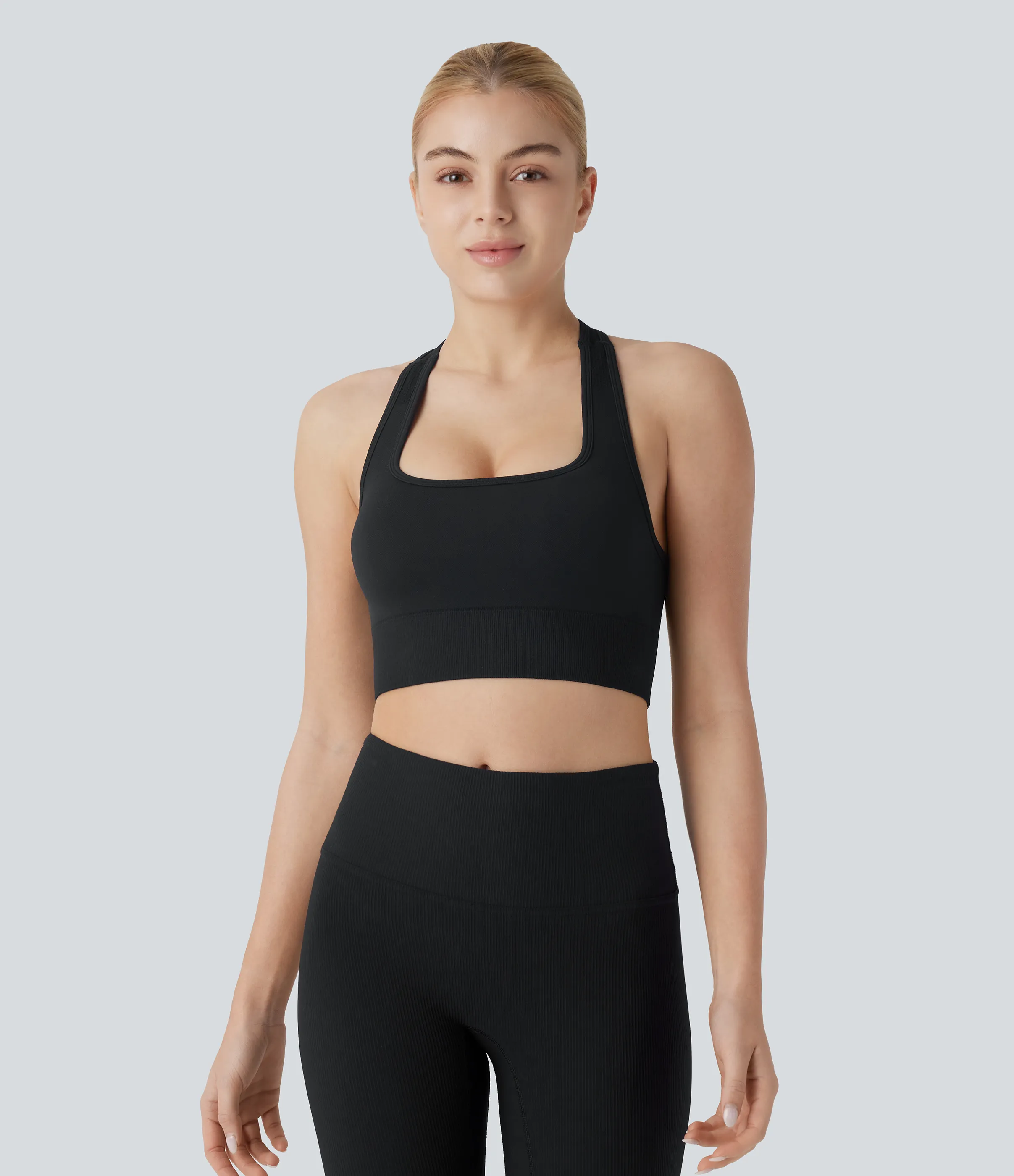 Halara Camiseta sin mangas ajustada entrenamiento cuello cuadrado espalda cruzada hebilla ajustable - Black - XS sold by Halara product image thumbnail 3