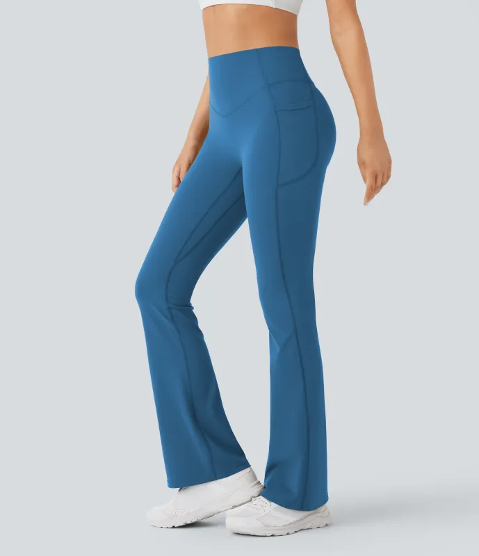 Halara Leggings SoCinched UltraSculpt Bootcut yoga tiro alto realce glúteo bolsillo lateral control abdomen moldeador - Vallarta Blue - M(regular) sold by Halara
