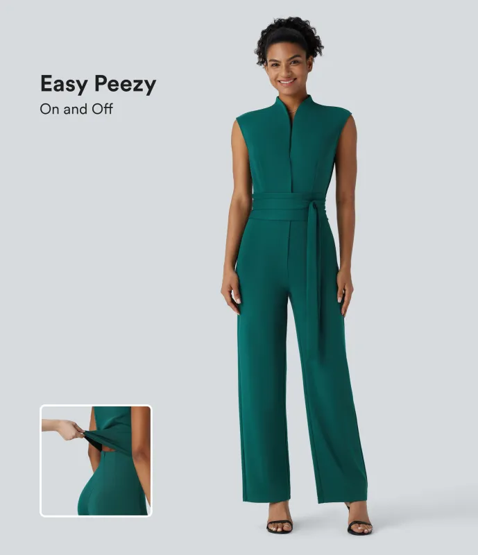 Halara Mono oficina sin mangas botón cinturón bolsillo lateral cremallera invisible - Edición Easy Peezy - Bayberry - XS(regular) sold by Halara