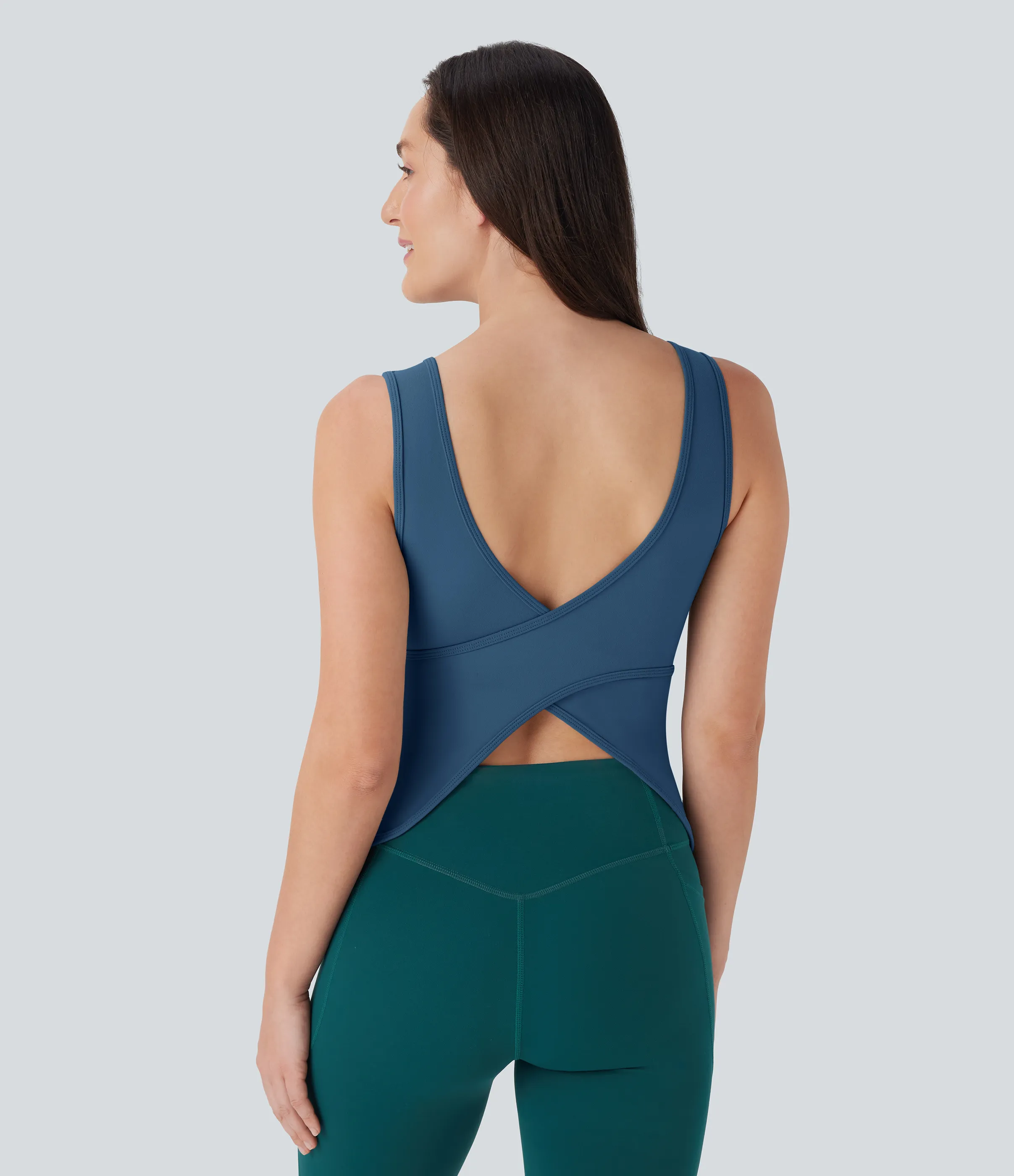 Halara Camiseta yoga cruzada cuello U sin espalda - más largo - Electric Blue - S(Long) sold by Halara