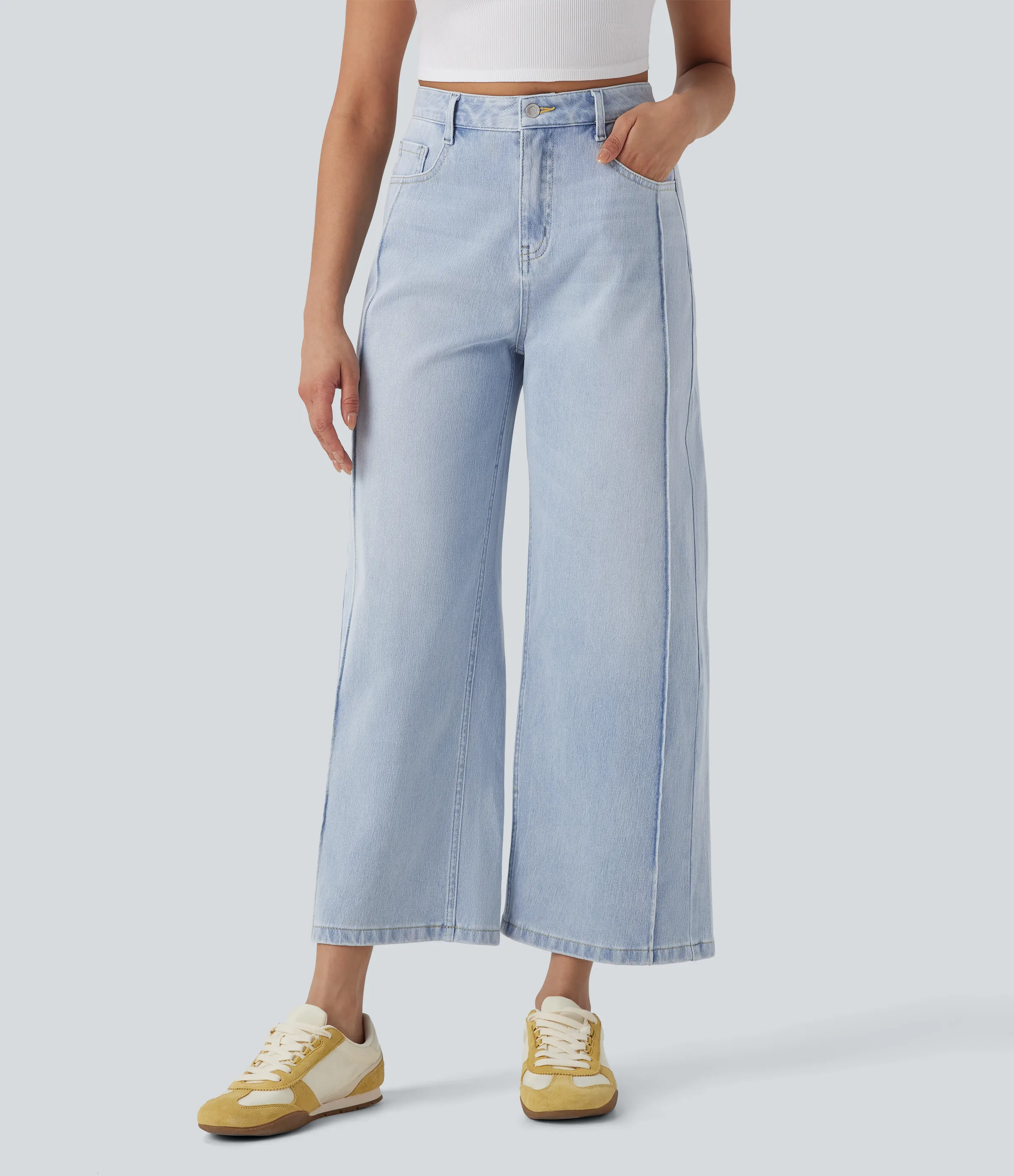 Halara Jeans Halara Flex™ Denim Baggy holgado elástico lavado múltiple bolsillo tiro alto - Ice Water Denim - S(regular) sold by Halara