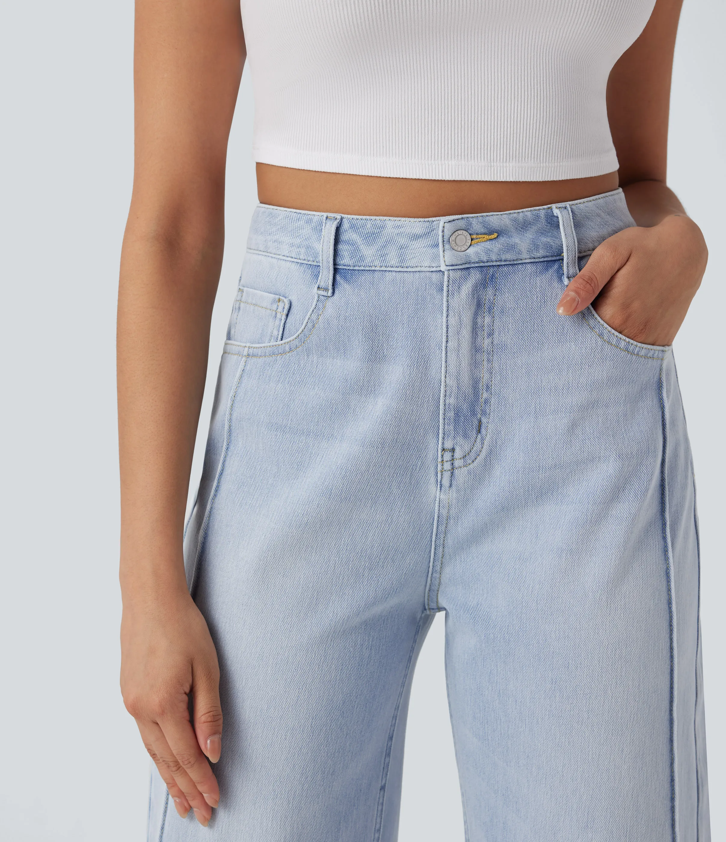 Halara Jeans Halara Flex™ Denim Baggy holgado elástico lavado múltiple bolsillo tiro alto - Ice Water Denim - S(regular) sold by Halara product image thumbnail 5