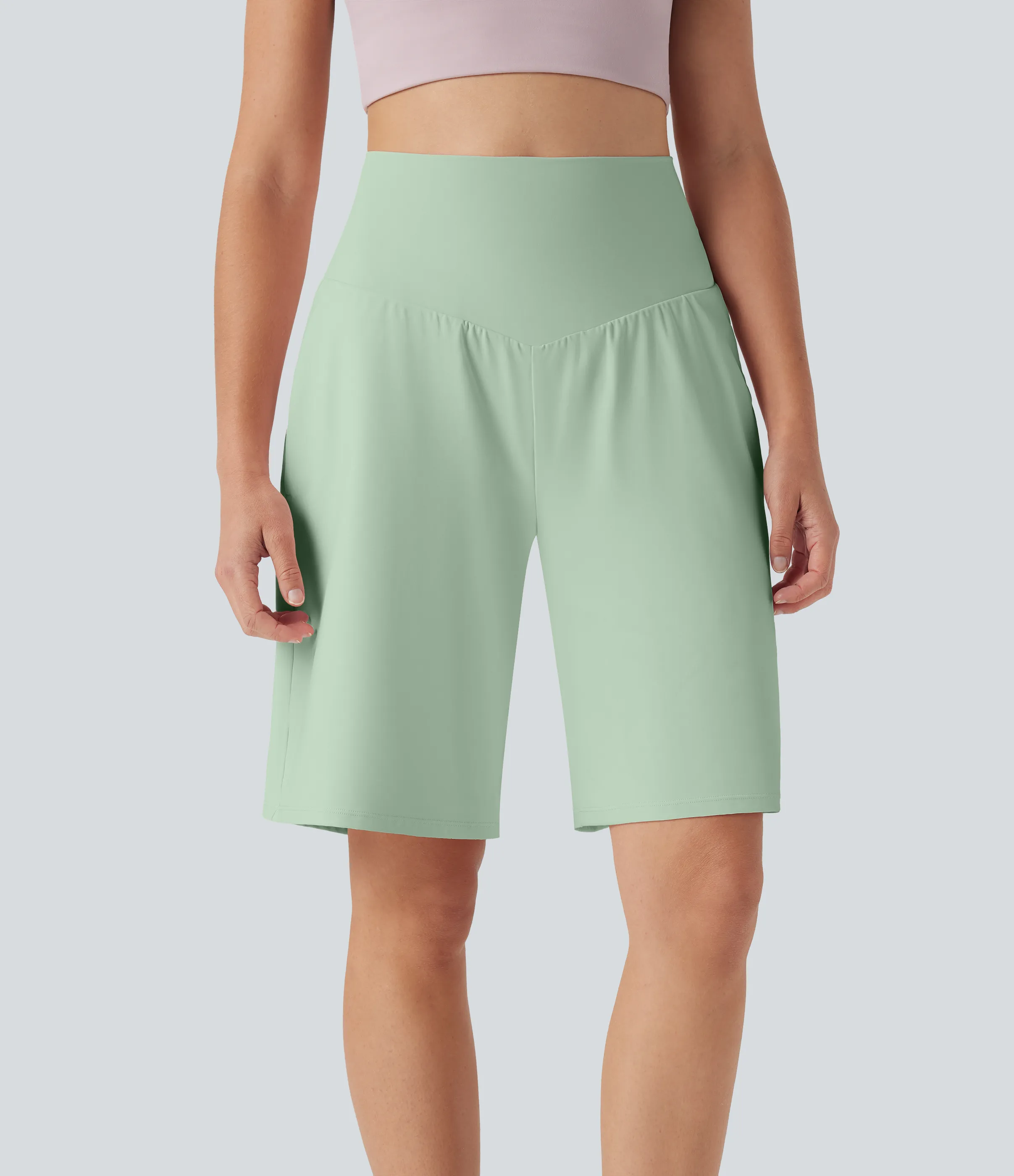 Halara Bermudas Softlyzero™ Airy yoga tiro alto múltiple bolsillo tacto fresco - Light Bean Green - XL sold by Halara product image thumbnail 2