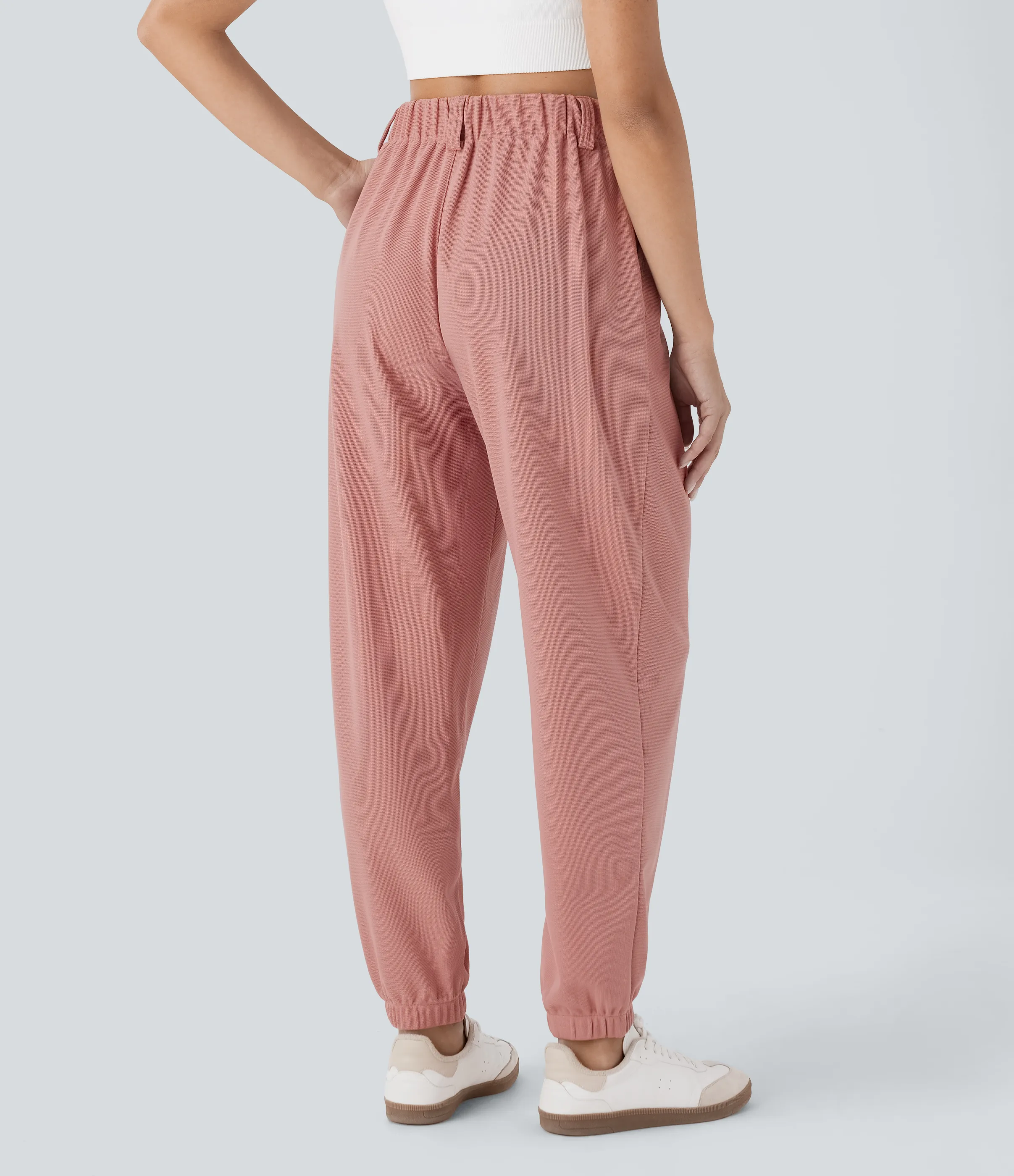 Halara Joggers casuales de tiro alto ajustados en tela gofre con bolsillos - Rose Tan - S(regular) sold by Halara product image thumbnail 3