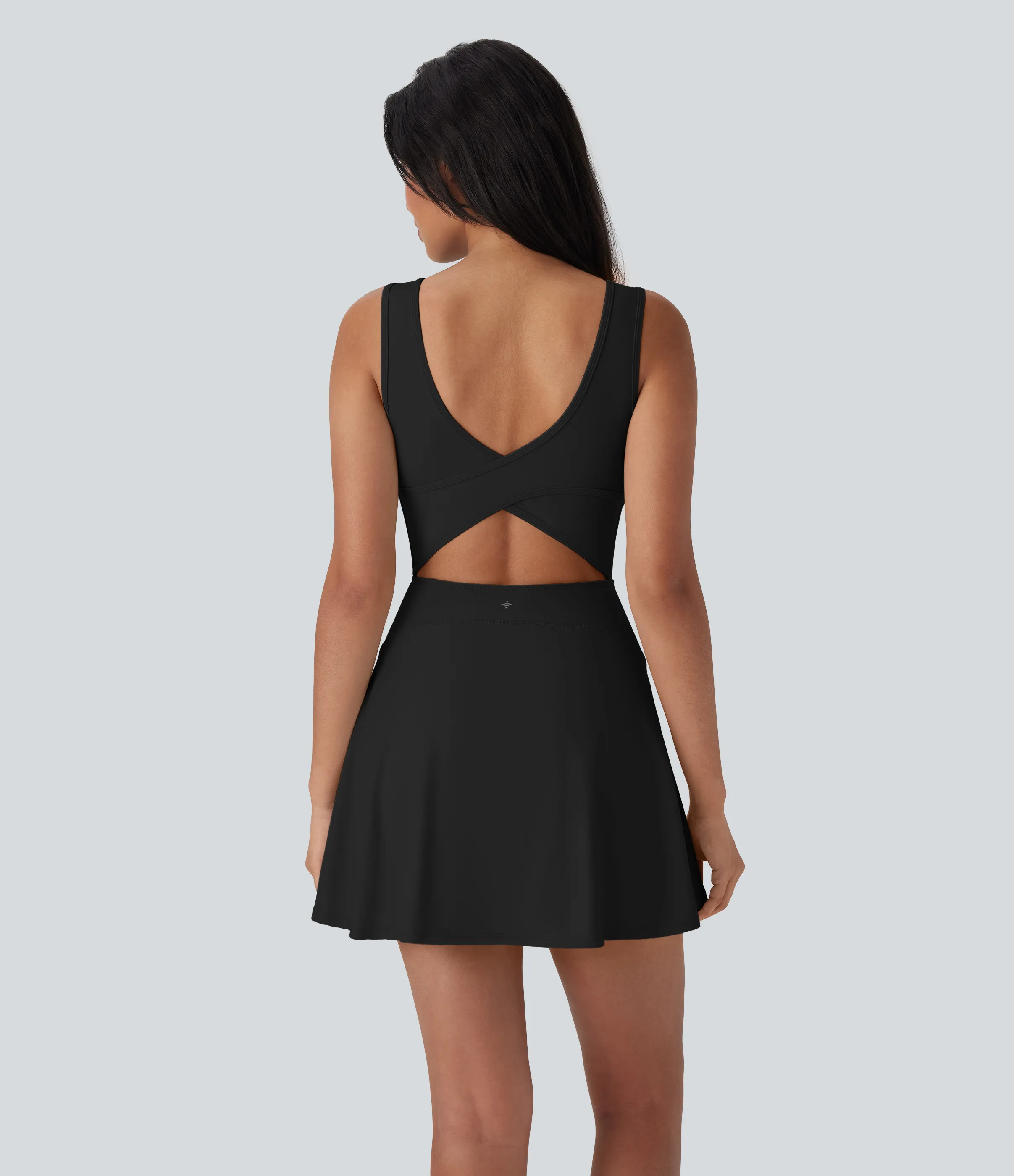 Halara Vestido mini de baile Softlyzero™ Airy 2 en 1 con espalda abierta cruzada y escote en U con bolsillos laterales y fresco al tacto - Easy Peezy - Black - S sold by Halara product image thumbnail 3