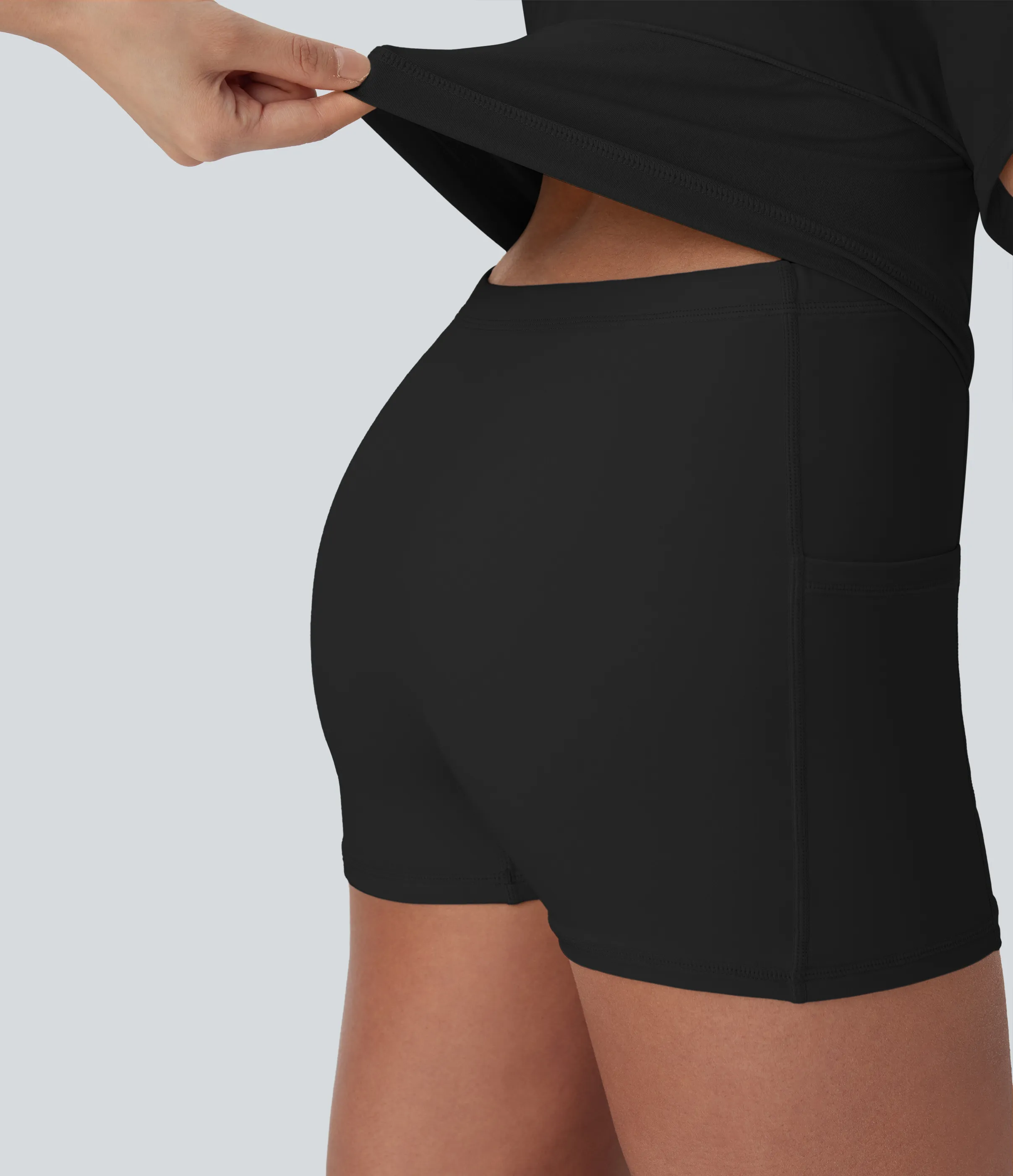 Halara Vestido mini de baile Softlyzero™ Airy 2 en 1 con espalda abierta cruzada y escote en U con bolsillos laterales y fresco al tacto - Easy Peezy - Black - M sold by Halara product image thumbnail 5