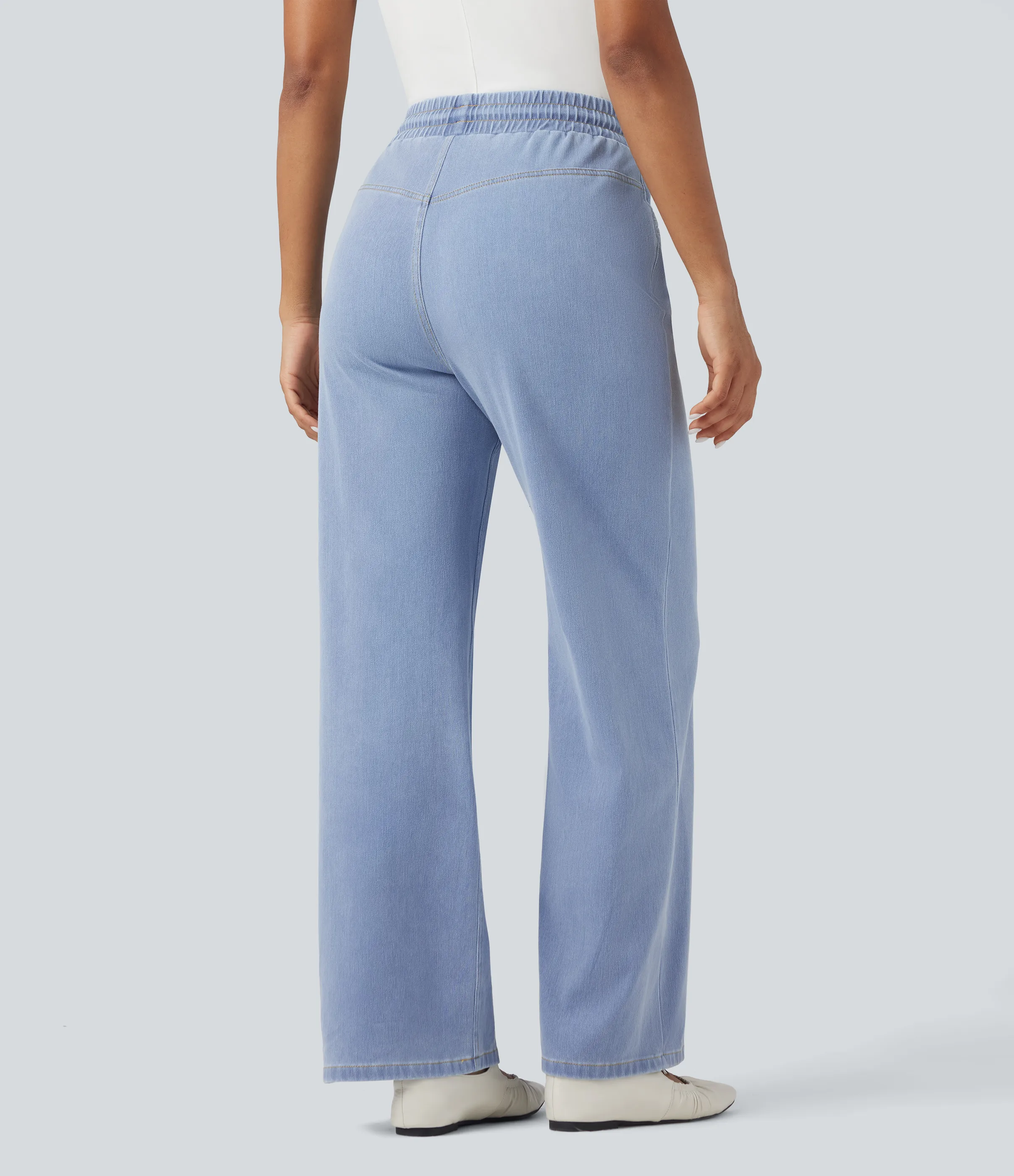 Halara Jeans Halara Flex™ Denim vaquero elástico tacto fresco tiro alto cordón ajustable pierna ancha bolsillo - Baltic Sea Blue Denim - XS(regular) sold by Halara product image thumbnail 3