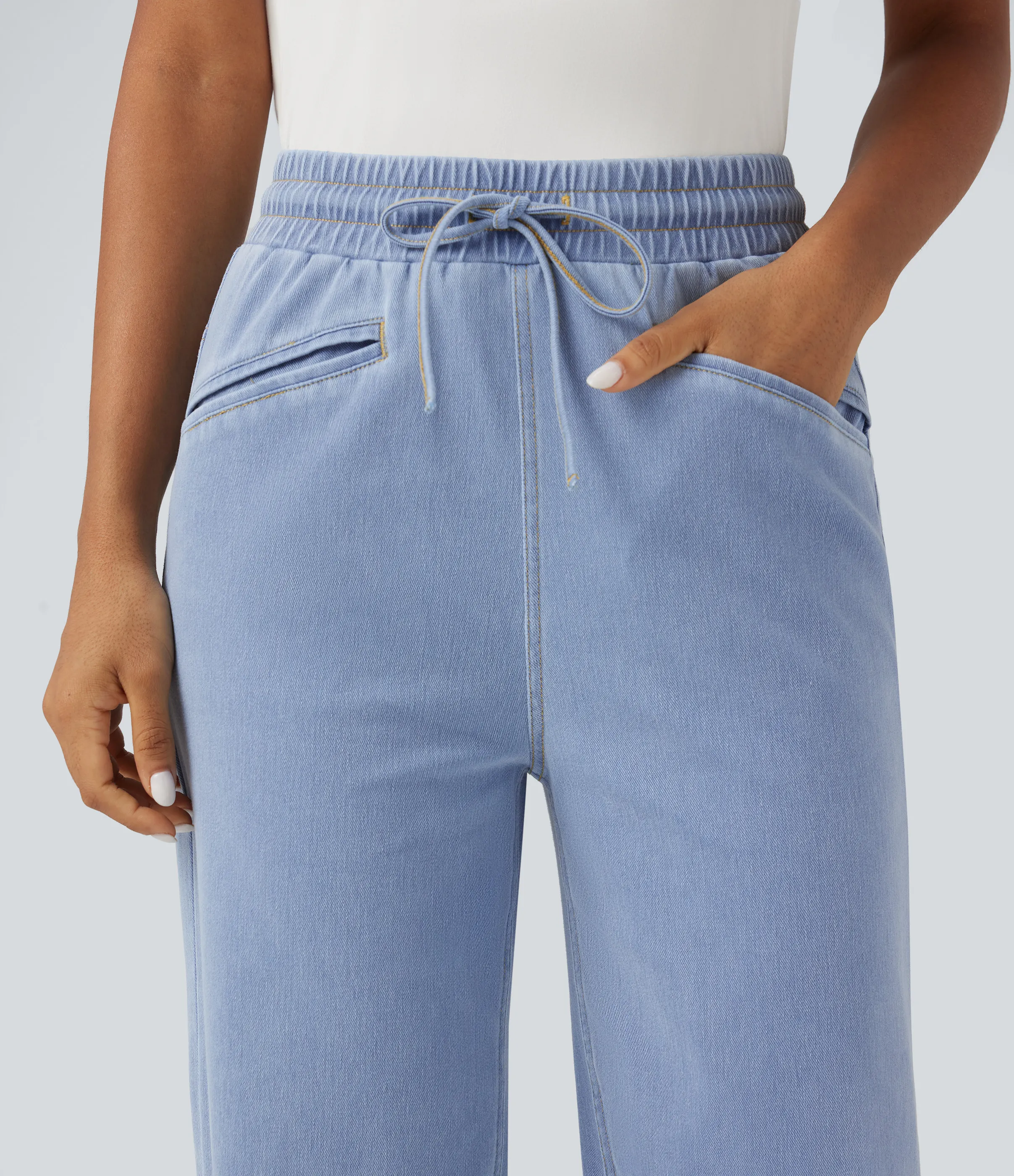 Halara Jeans Halara Flex™ Denim vaquero elástico tacto fresco tiro alto cordón ajustable pierna ancha bolsillo - Baltic Sea Blue Denim - XS(regular) sold by Halara product image thumbnail 5