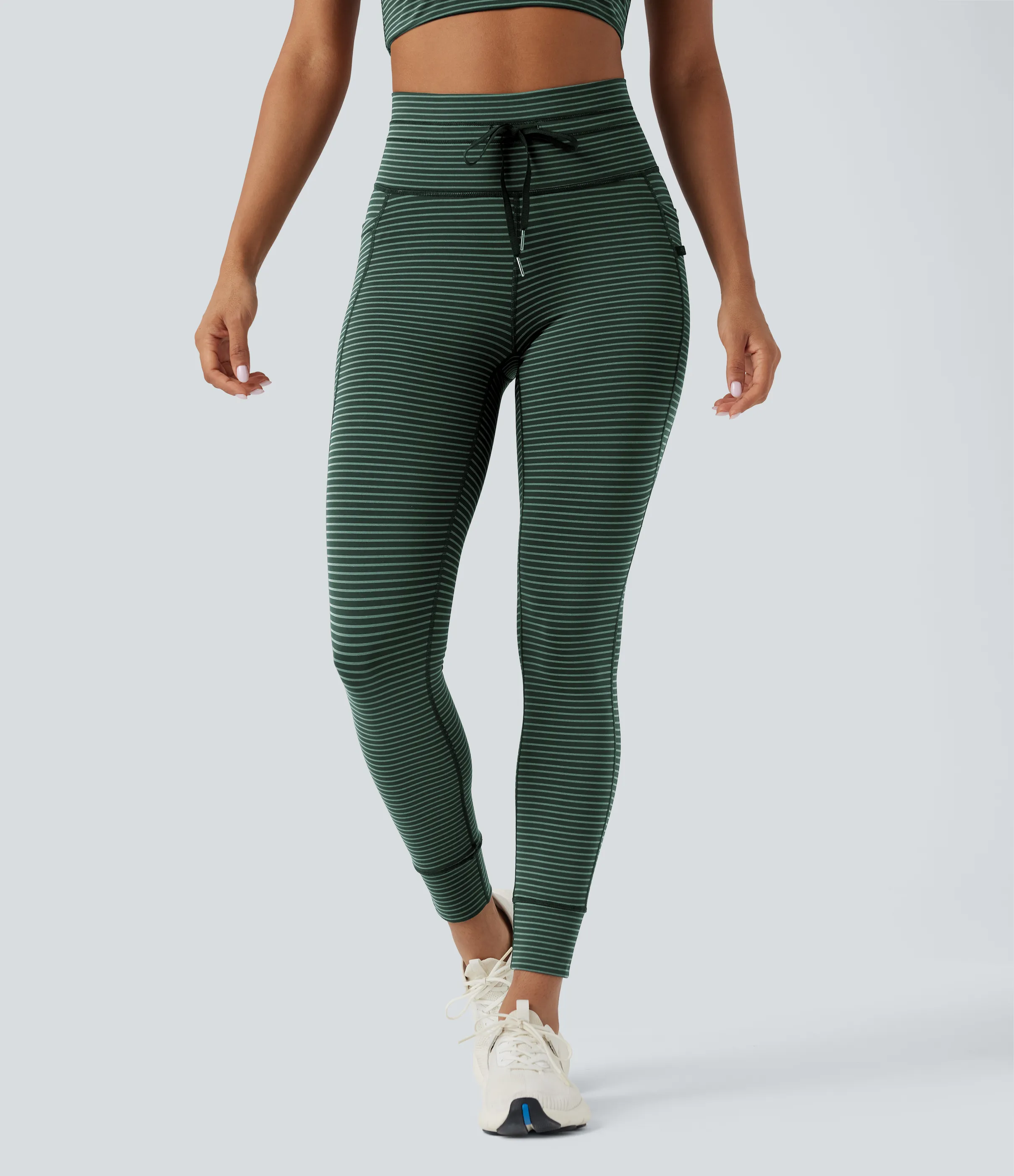 Halara Leggings de yoga de tiro alto a rayas con cordón y bolsillos - Deep Pine Green - XL(7/8) sold by Halara product image thumbnail 4