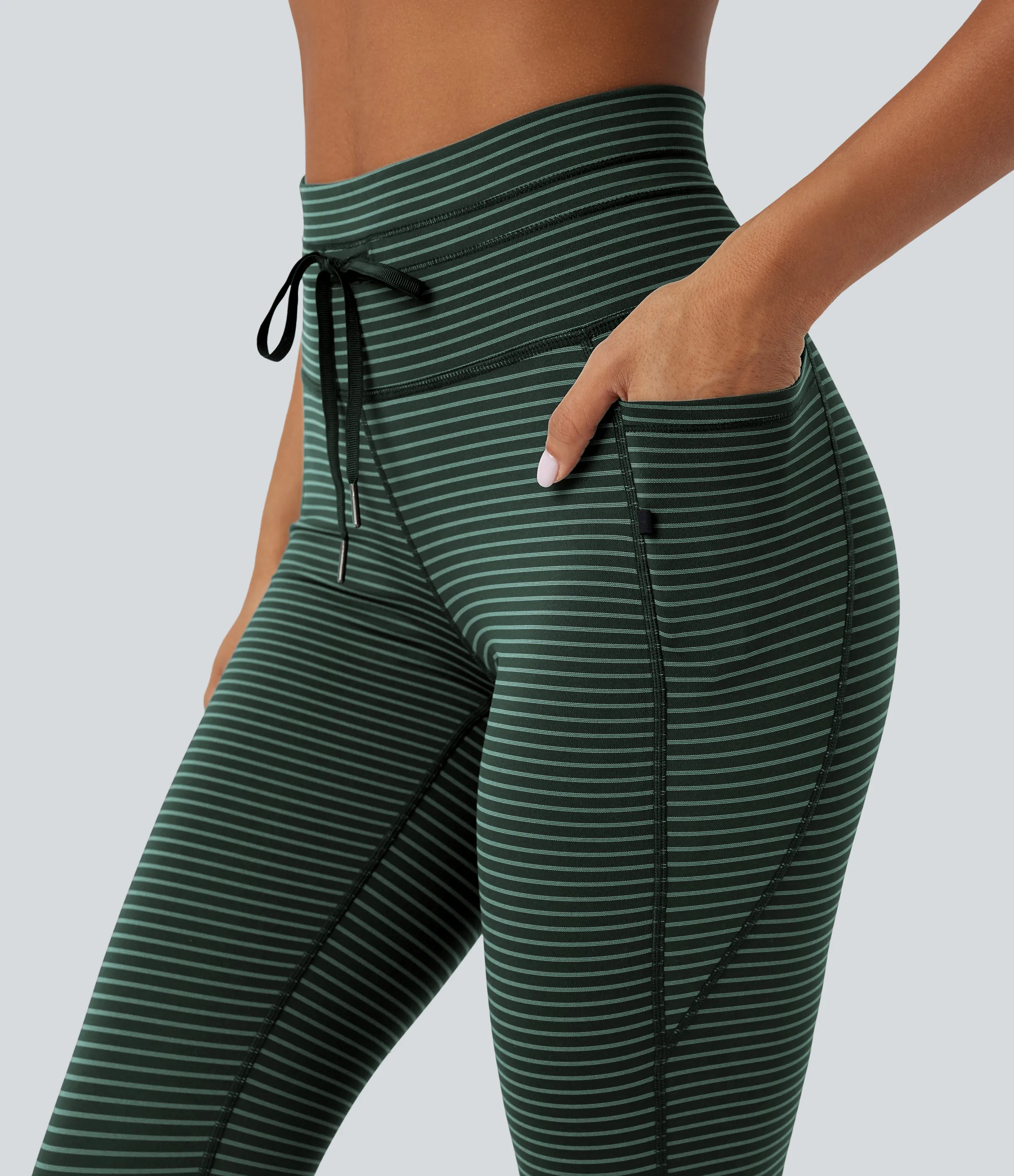 Halara Leggings de yoga de tiro alto a rayas con cordón y bolsillos - Deep Pine Green - XL(7/8) sold by Halara product image thumbnail 5