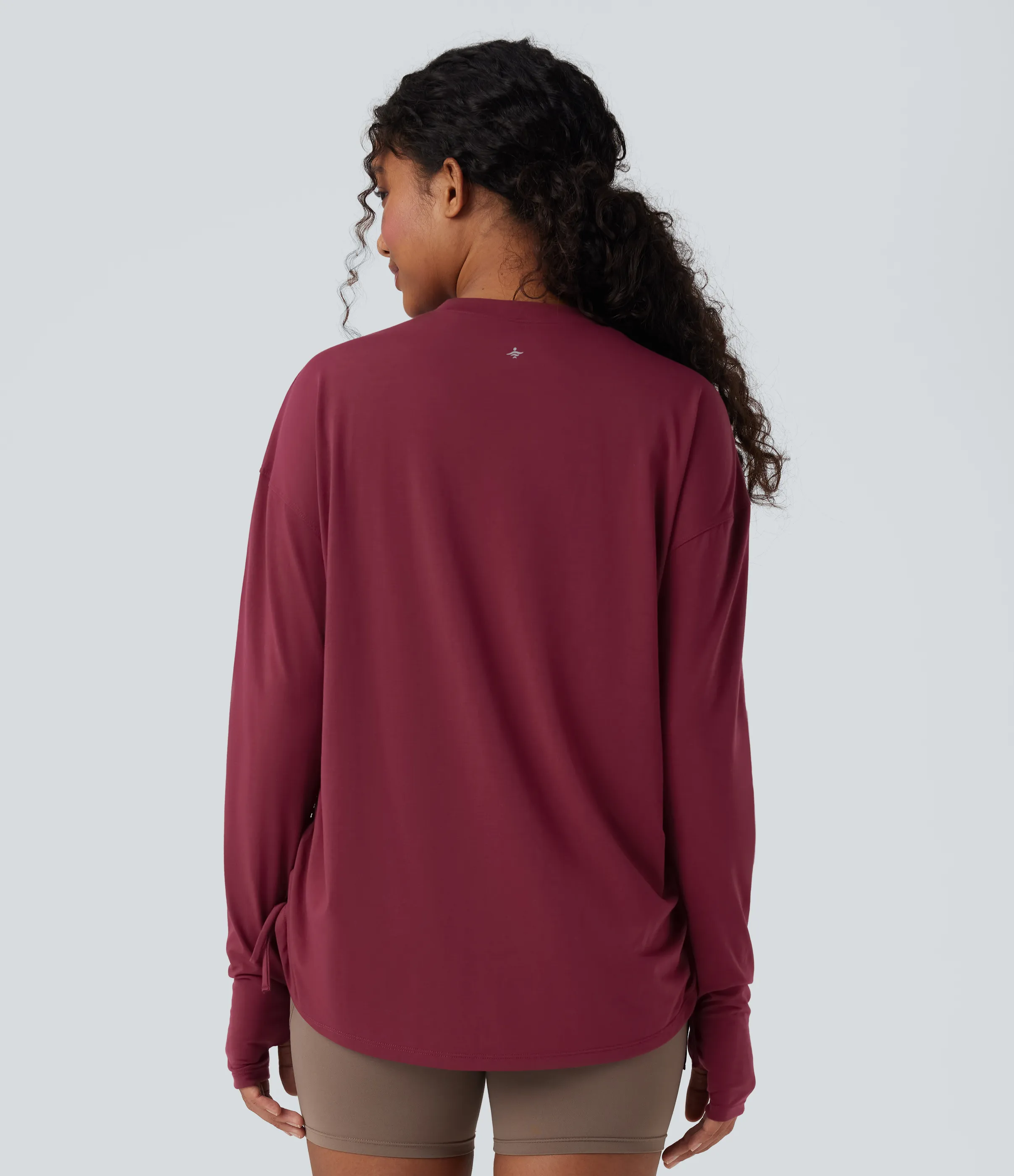 Halara Top deportivo de yoga de manga larga con secado rápido, cuello redondo y abertura para el pulgar con cordón ajustable - Tibetan Red - M sold by Halara product image thumbnail 3