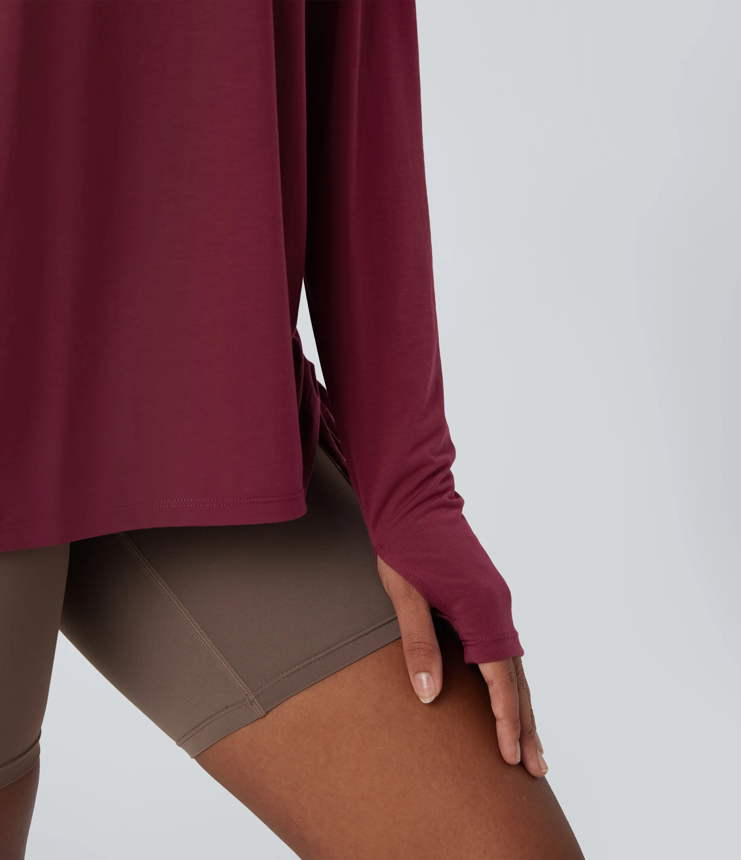 Halara Top deportivo de yoga de manga larga con secado rápido, cuello redondo y abertura para el pulgar con cordón ajustable - Tibetan Red - M sold by Halara product image thumbnail 5