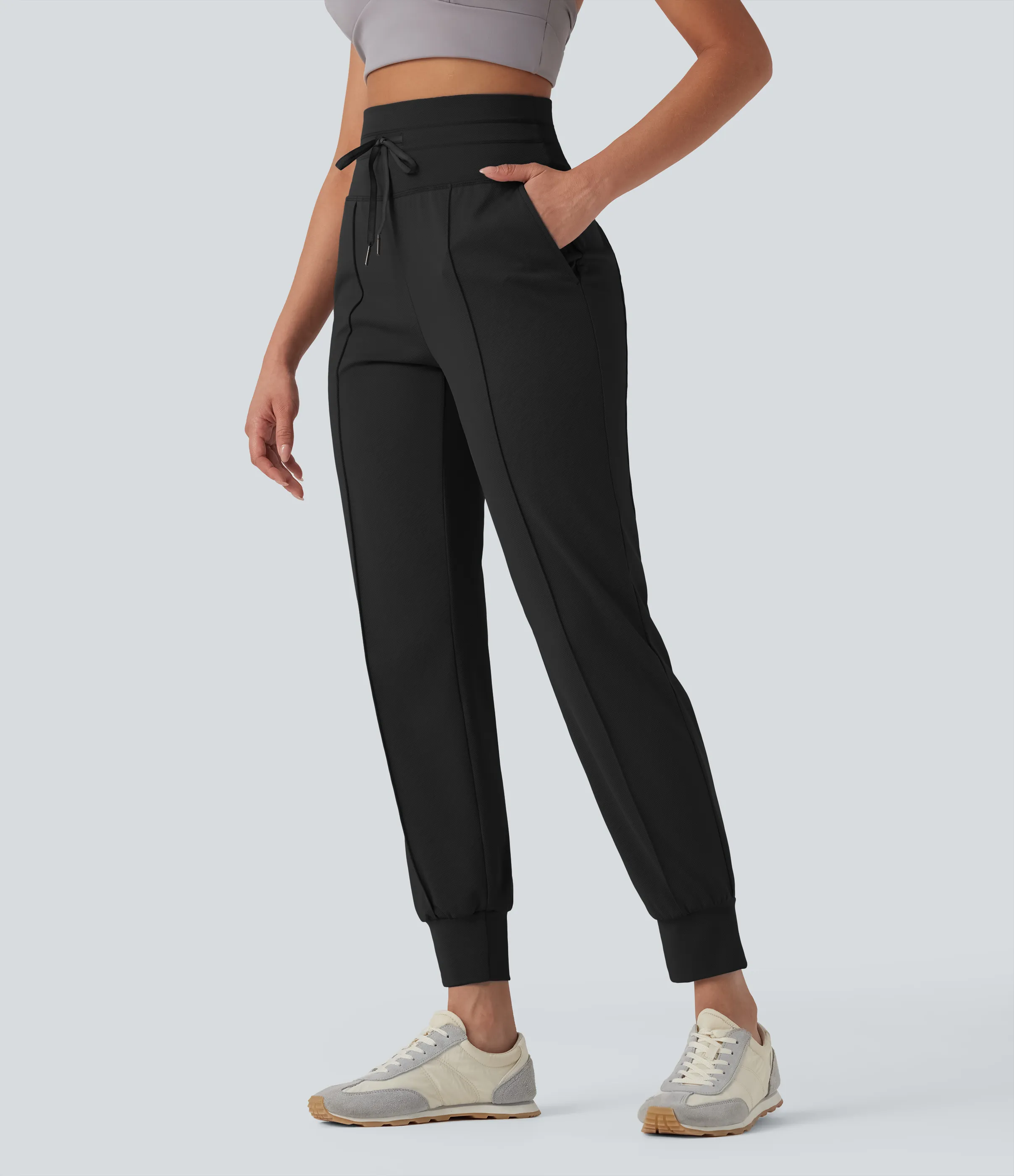 Halara Pantalones deportivos de yoga de tiro alto con cordón y secado rápido con bolsillos y protección UPF 40+ - Black - M(regular) sold by Halara