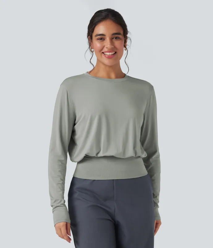 Halara Camiseta de oficina de manga larga y cuello redondo - Greenish Grey - XS sold by Halara