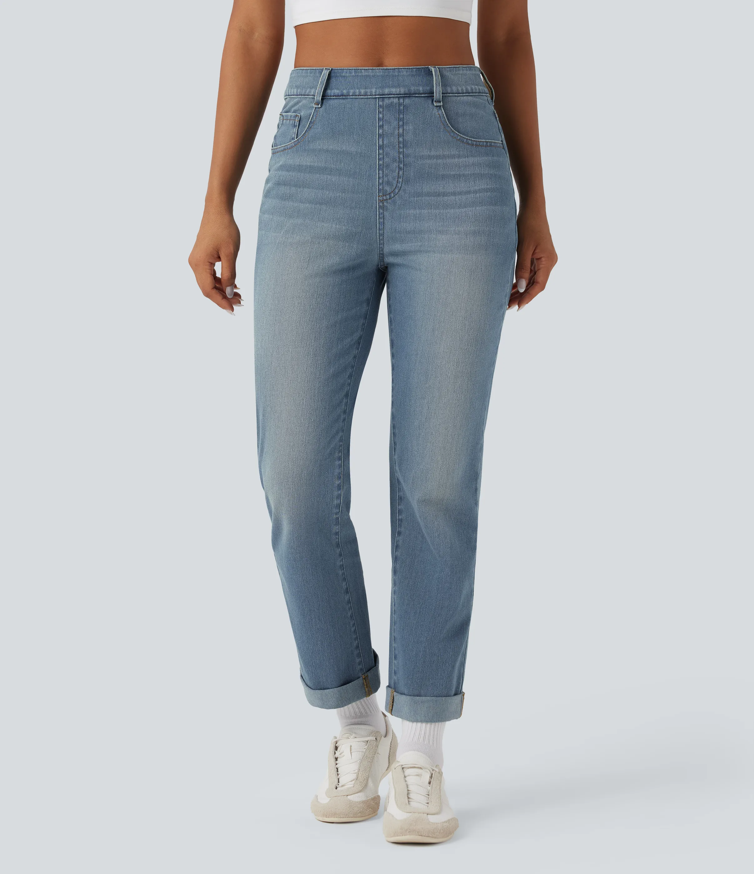 Halara Jeans ajustados casuales Halara Flex™ de tiro alto con dobladillo enrollado y bolsillos - Malibu Blue Denim - S(tall) sold by Halara product image thumbnail 2