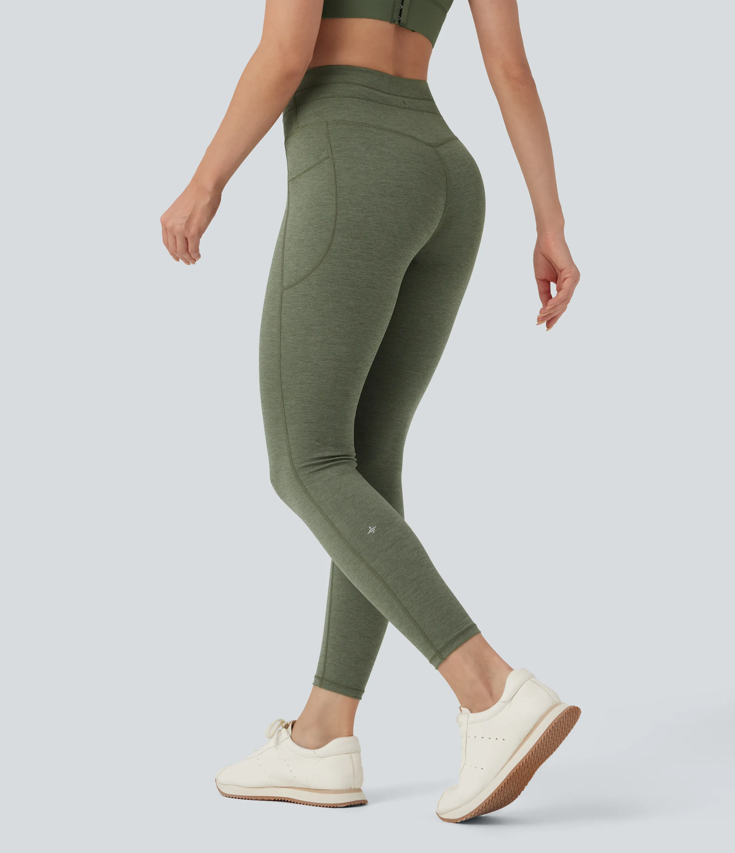 Halara Leggings de yoga de tiro alto con cordón ajustable y bolsillos de 7/8 y tejido jaspeado - Rifle Green Heather - M(7/8) sold by Halara product image thumbnail 3
