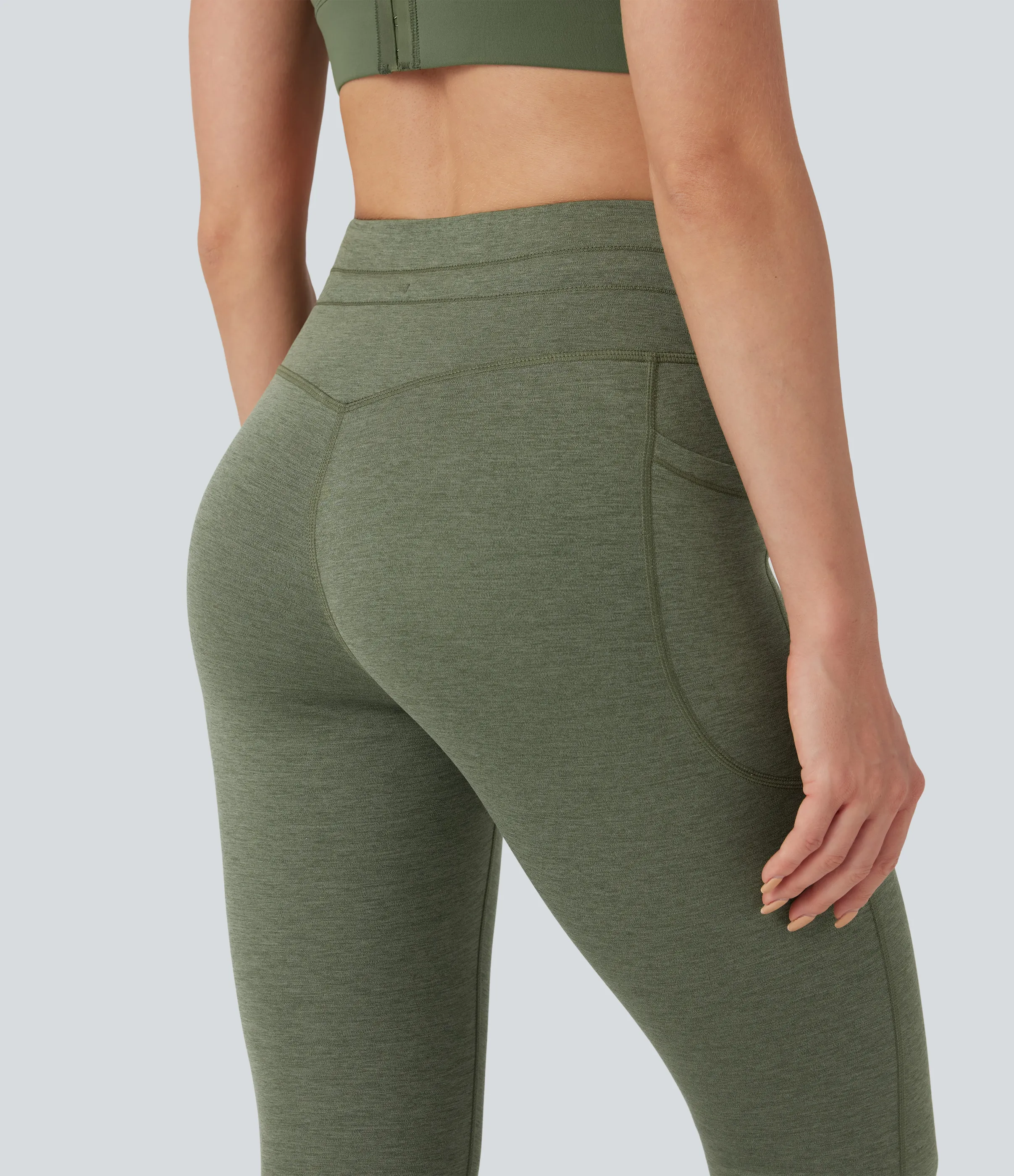 Halara Leggings de yoga de tiro alto con cordón ajustable y bolsillos de 7/8 y tejido jaspeado - Rifle Green Heather - M(7/8) sold by Halara product image thumbnail 5